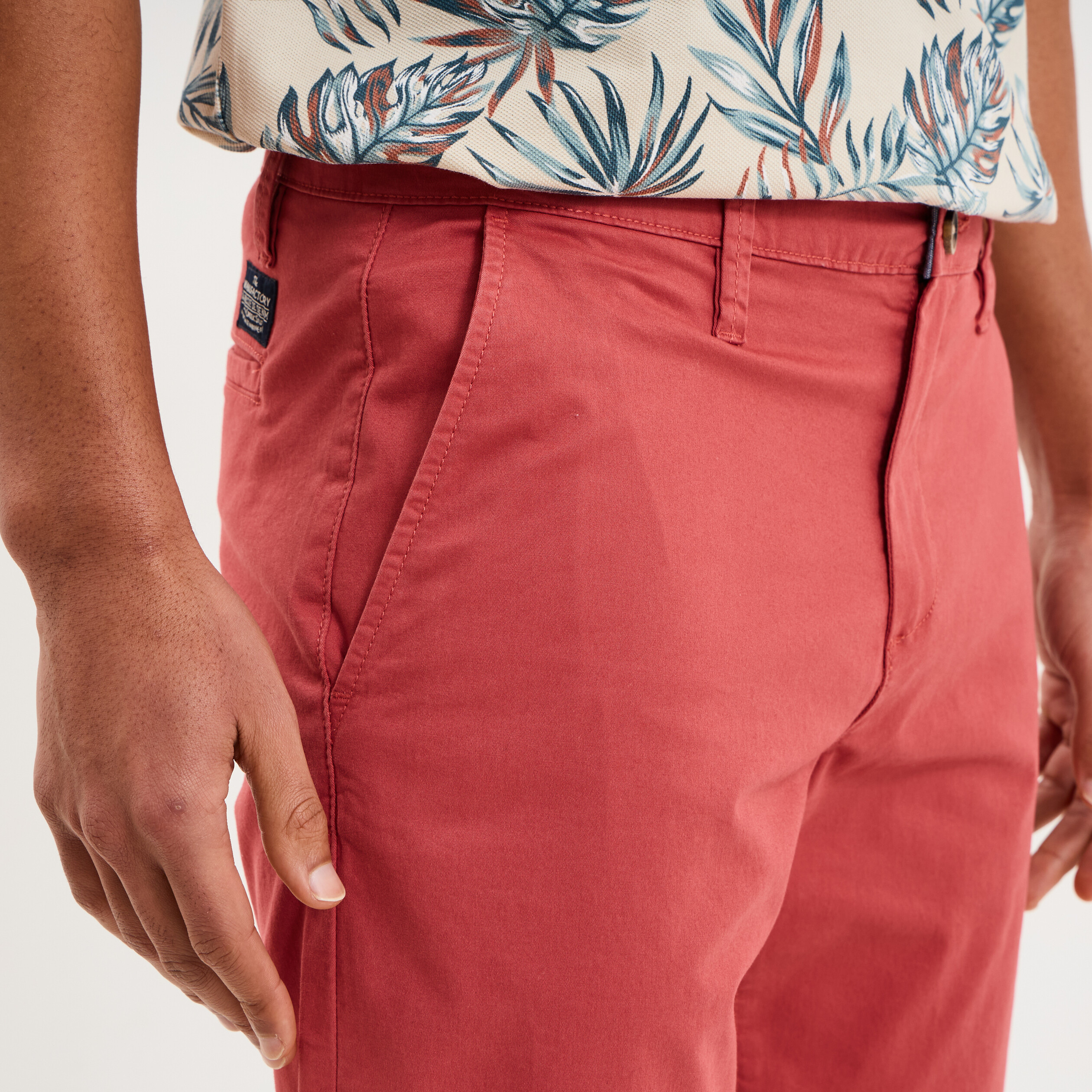 Bermuda short chino straight stretch rose framboise homme