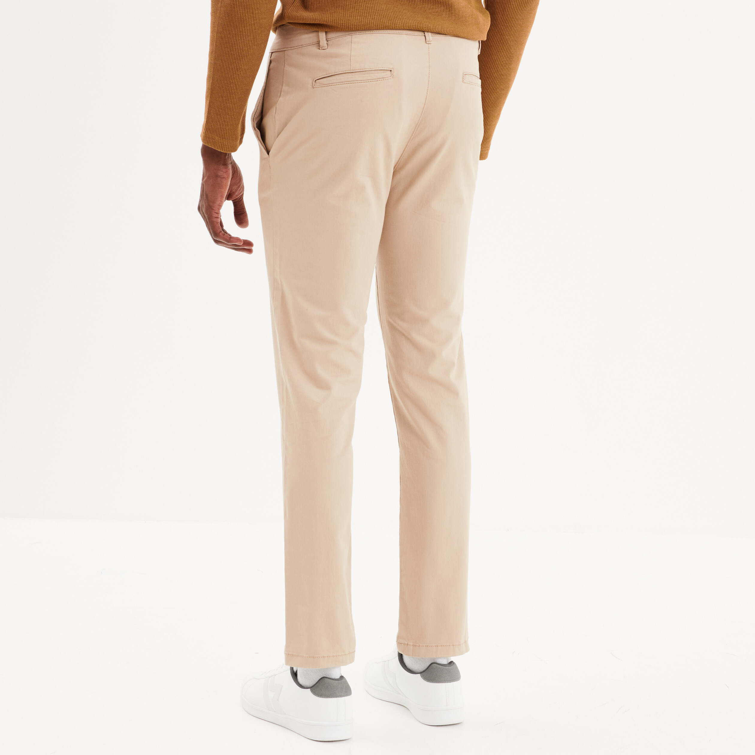 Pantalon chino slim coton marron cognac homme
