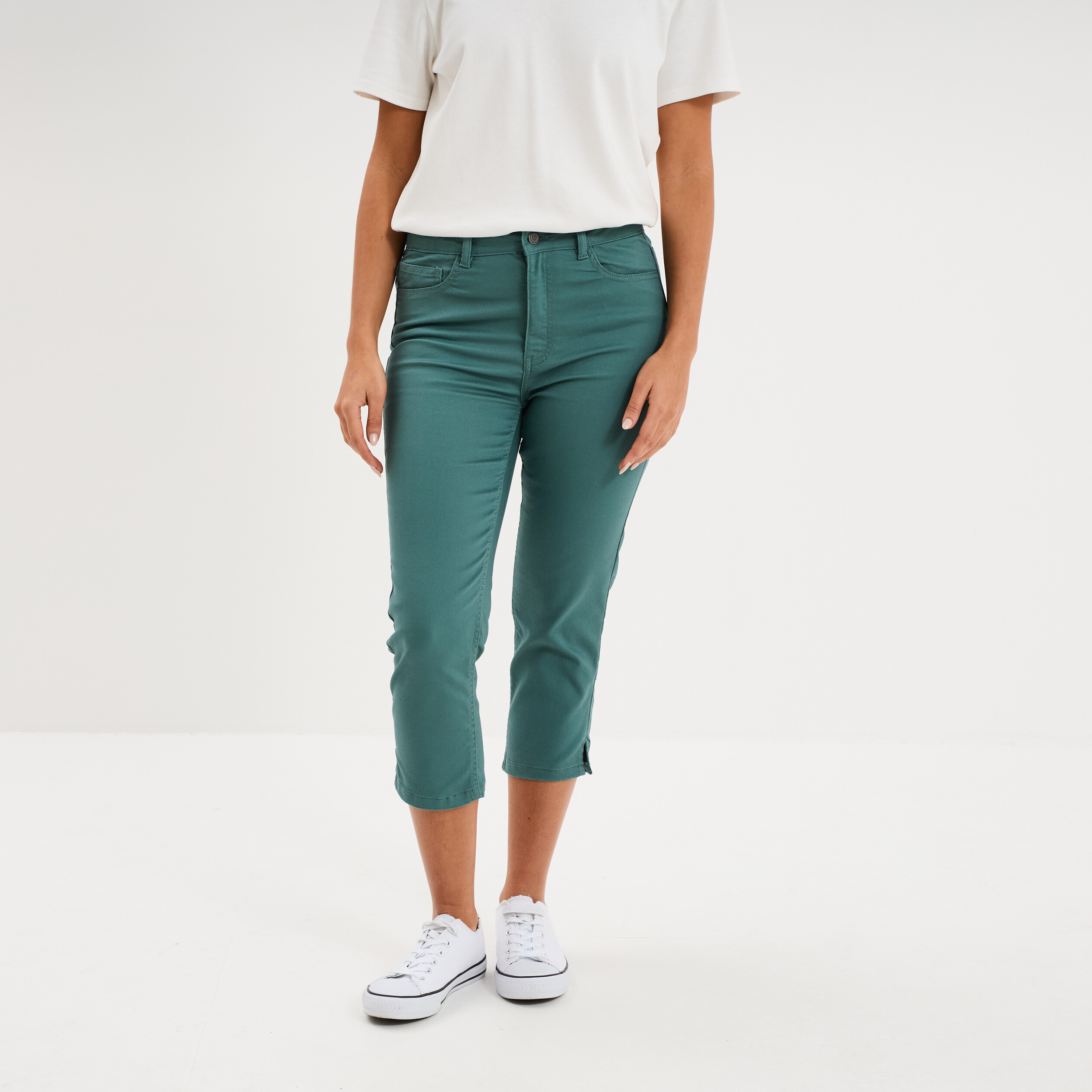 Pantalon capri slim twill 5 poches vert fonc&eacute; femme