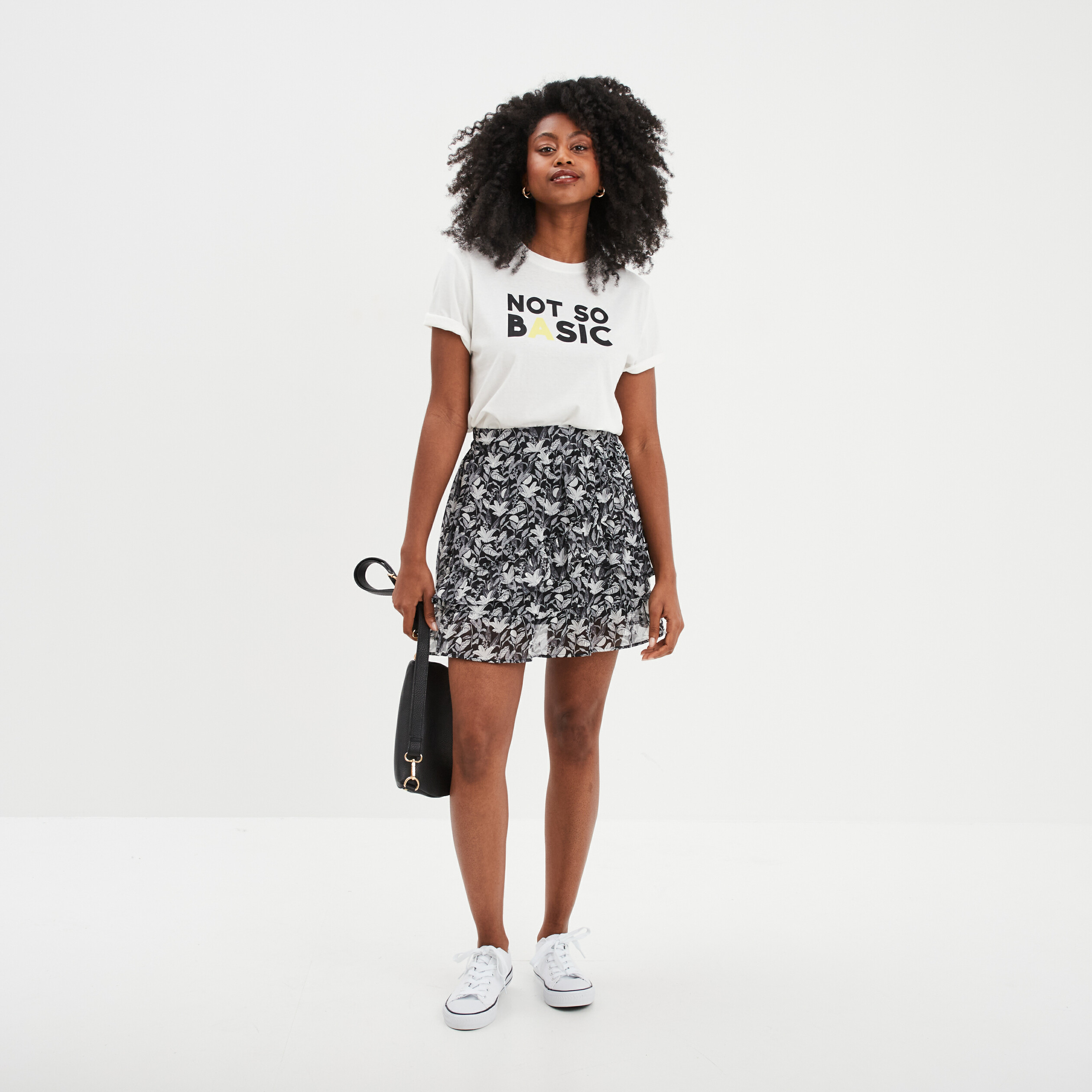 Jupe à Volants Noire Imprimée Blanc - C&A Taille S/36 - Occasion Très Bon état - Style évasé