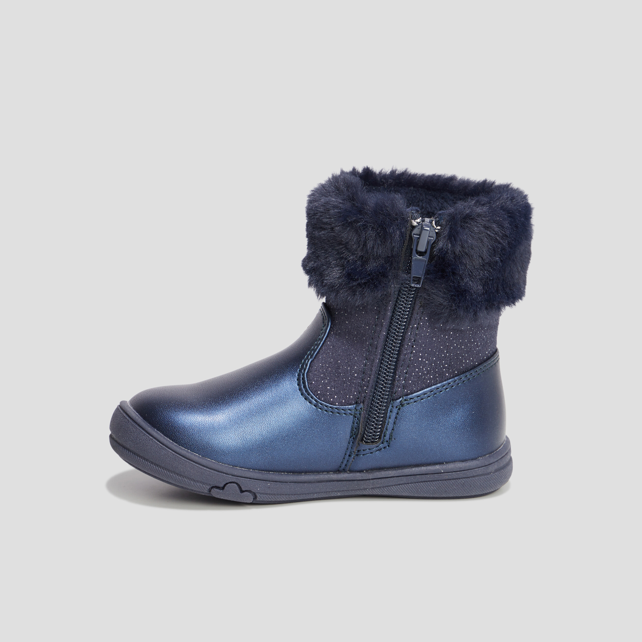 Bottines à paillettes et col fourré bleu marine fille
