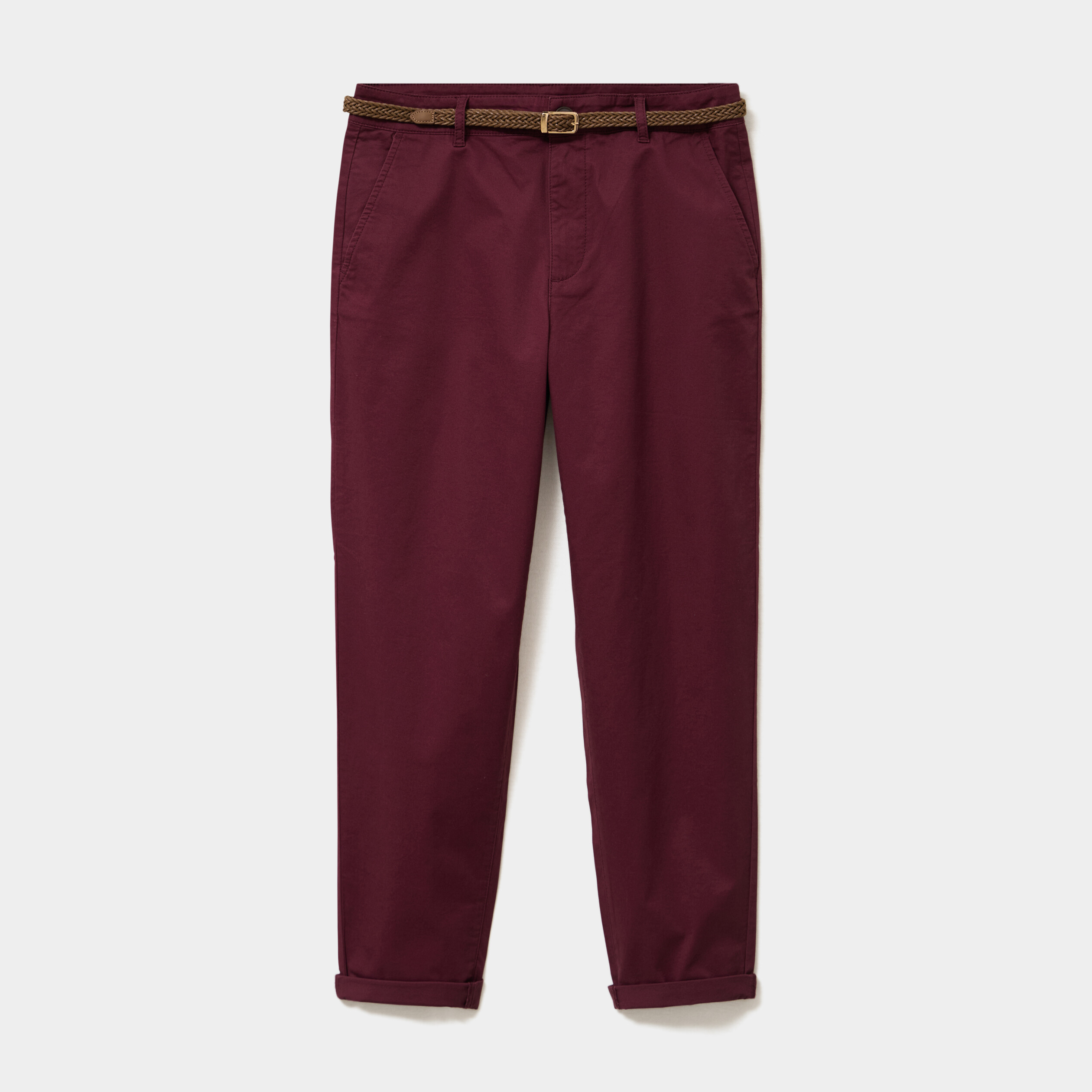 Pantalon chino regular ceinture tress&eacute;e violet fonc&eacute; femme