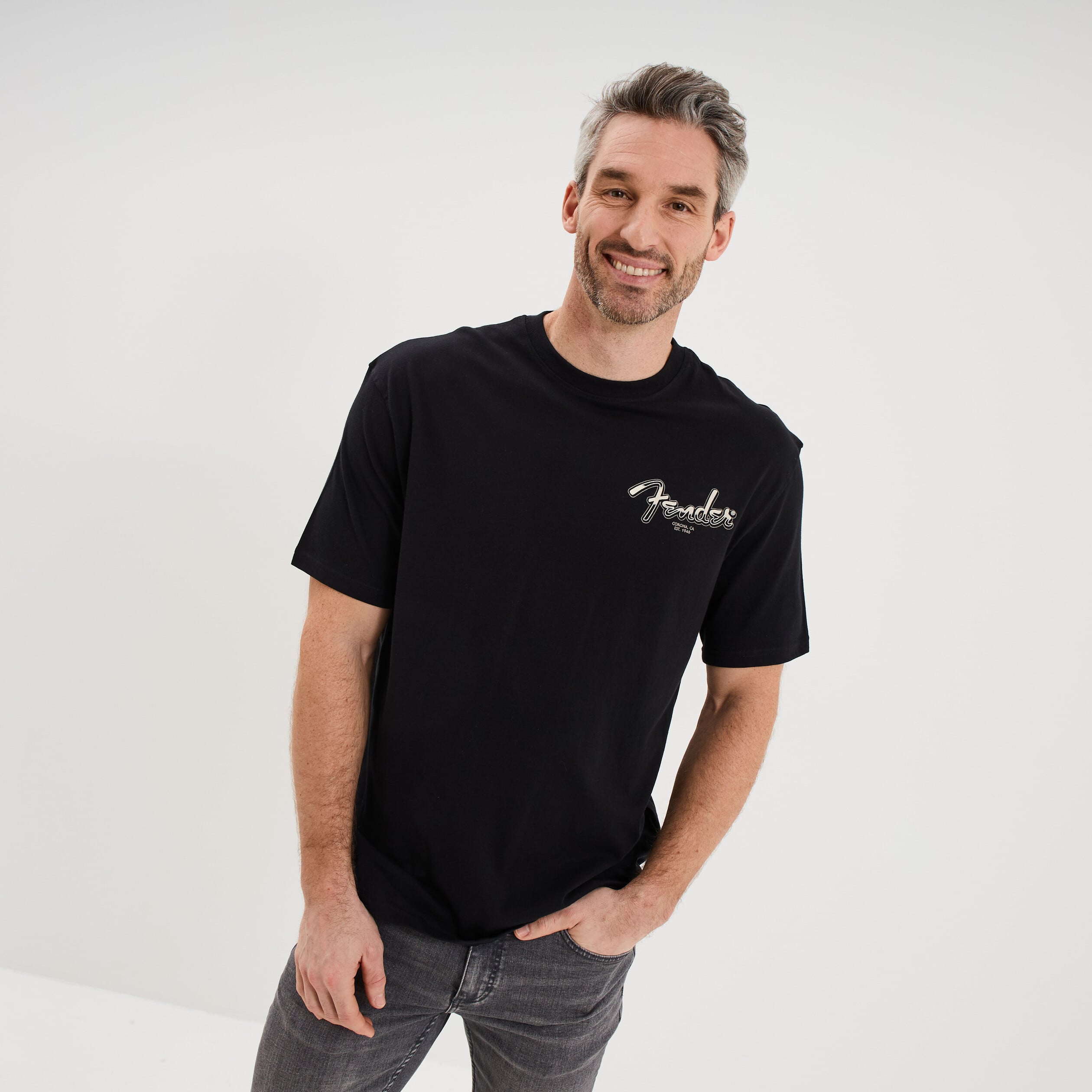 T-shirt manches courtes coton Fender noir homme