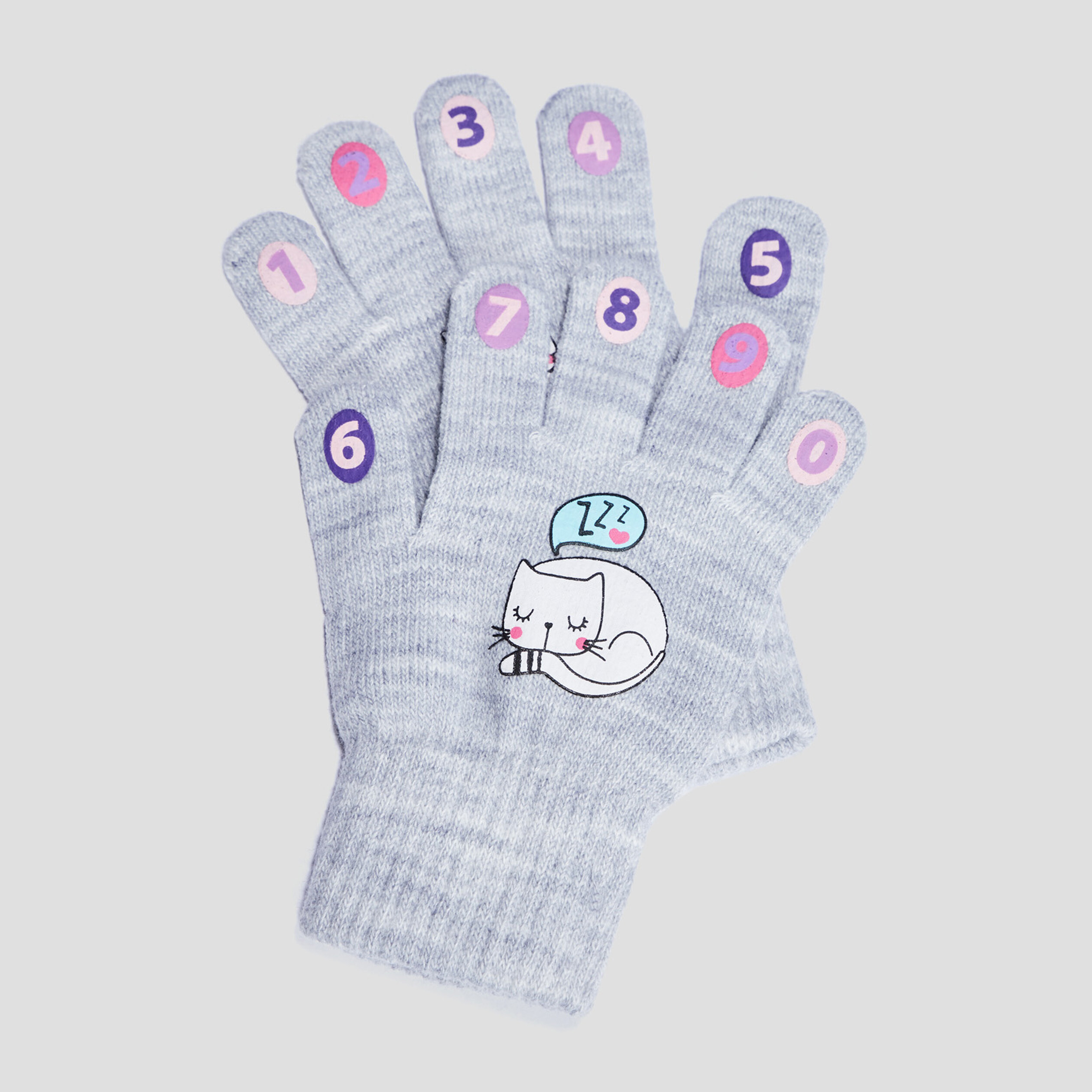Gants tricotés gris clair fille