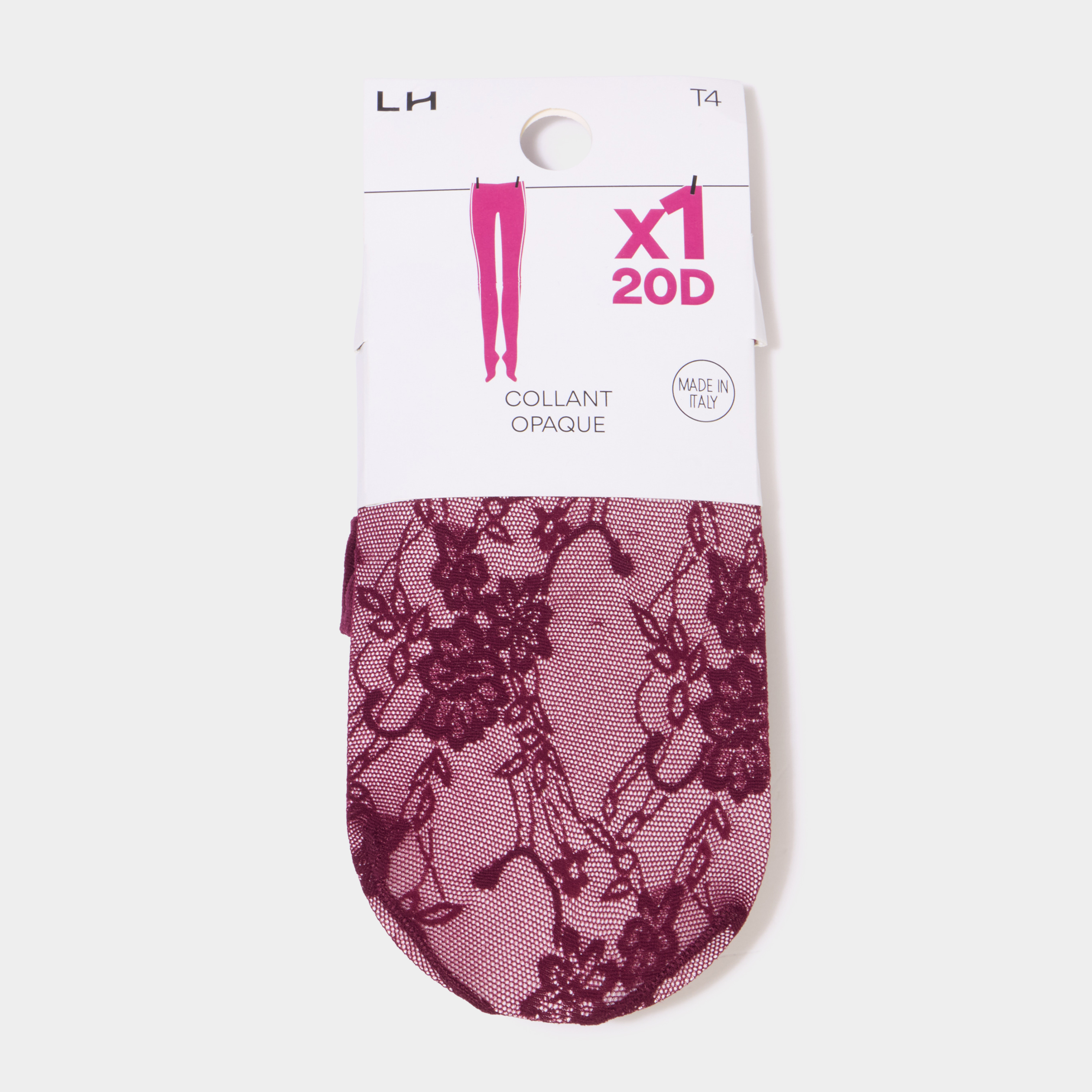 Collants 20D effet dentelle bordeaux femme