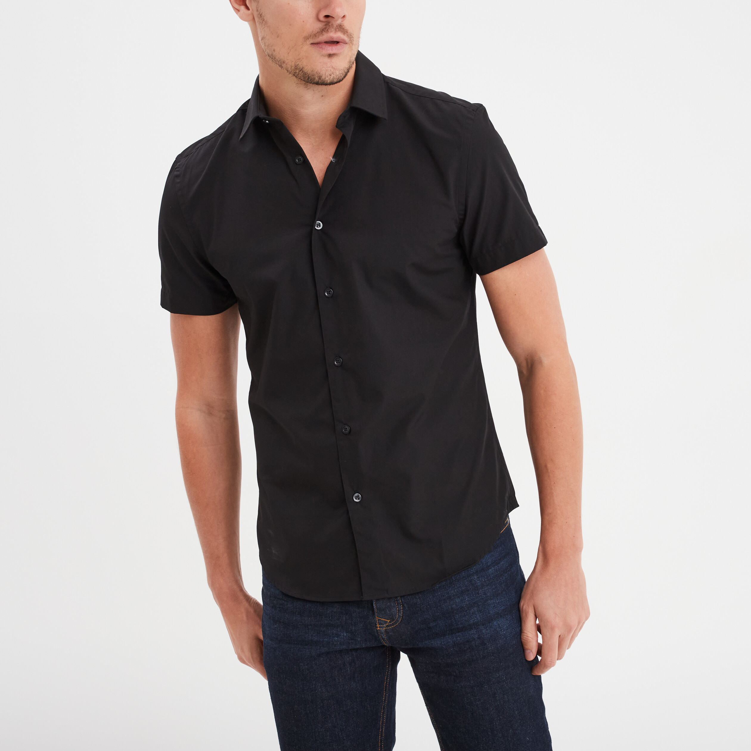 Chemise droite manches courtes noir homme