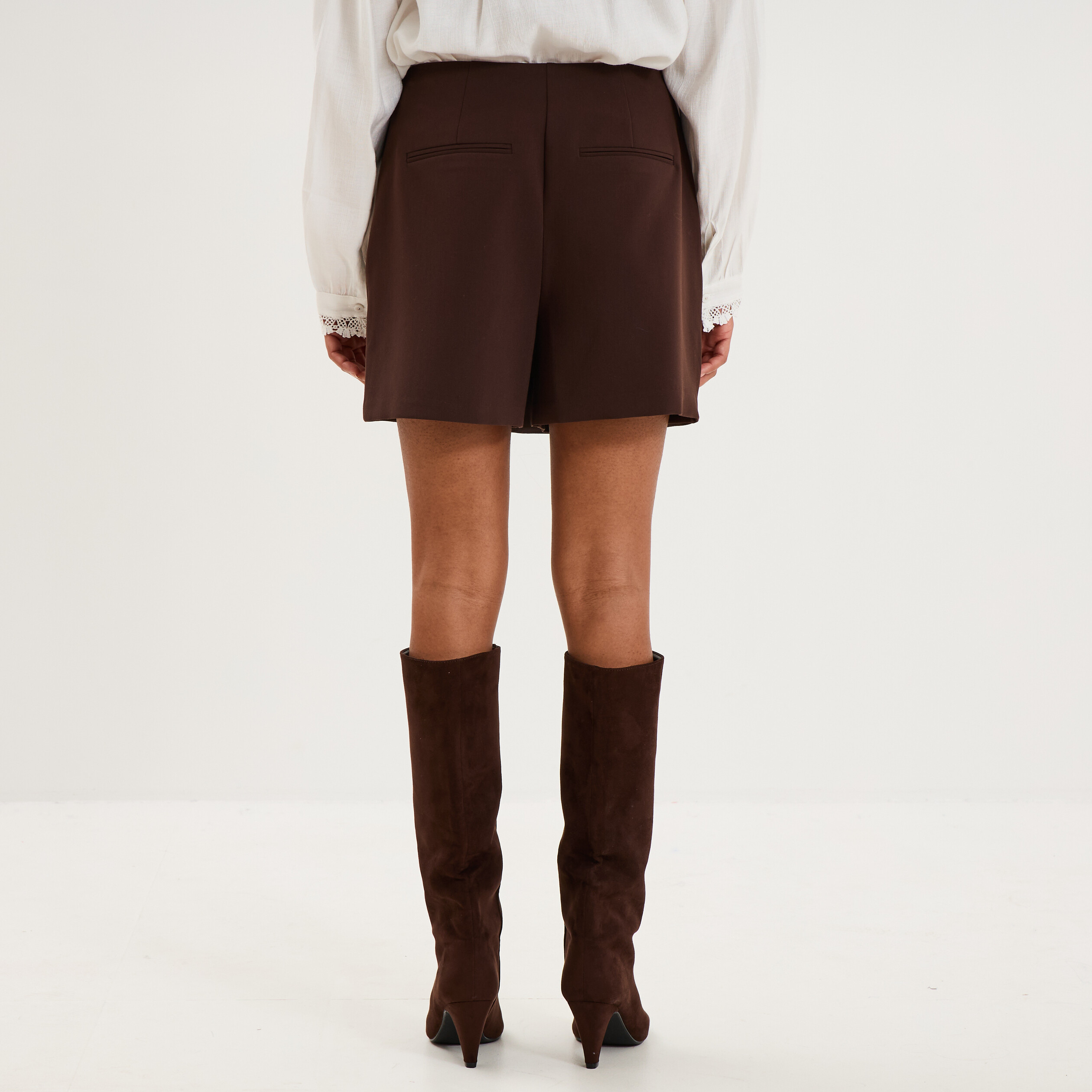 Jupe-short portefeuille courte marron fonc&eacute; femme