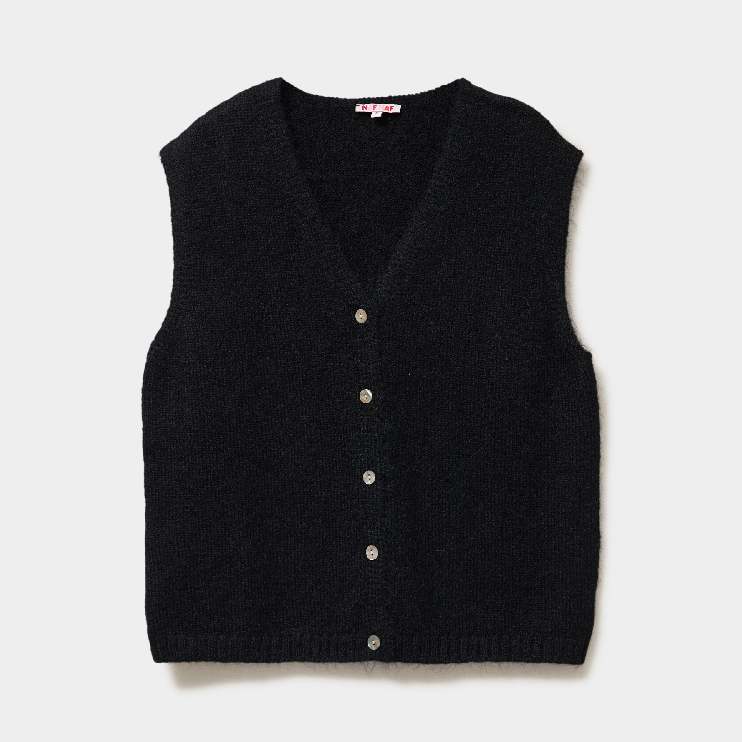 Gilet sans manches col V boutonn&eacute; noir femme