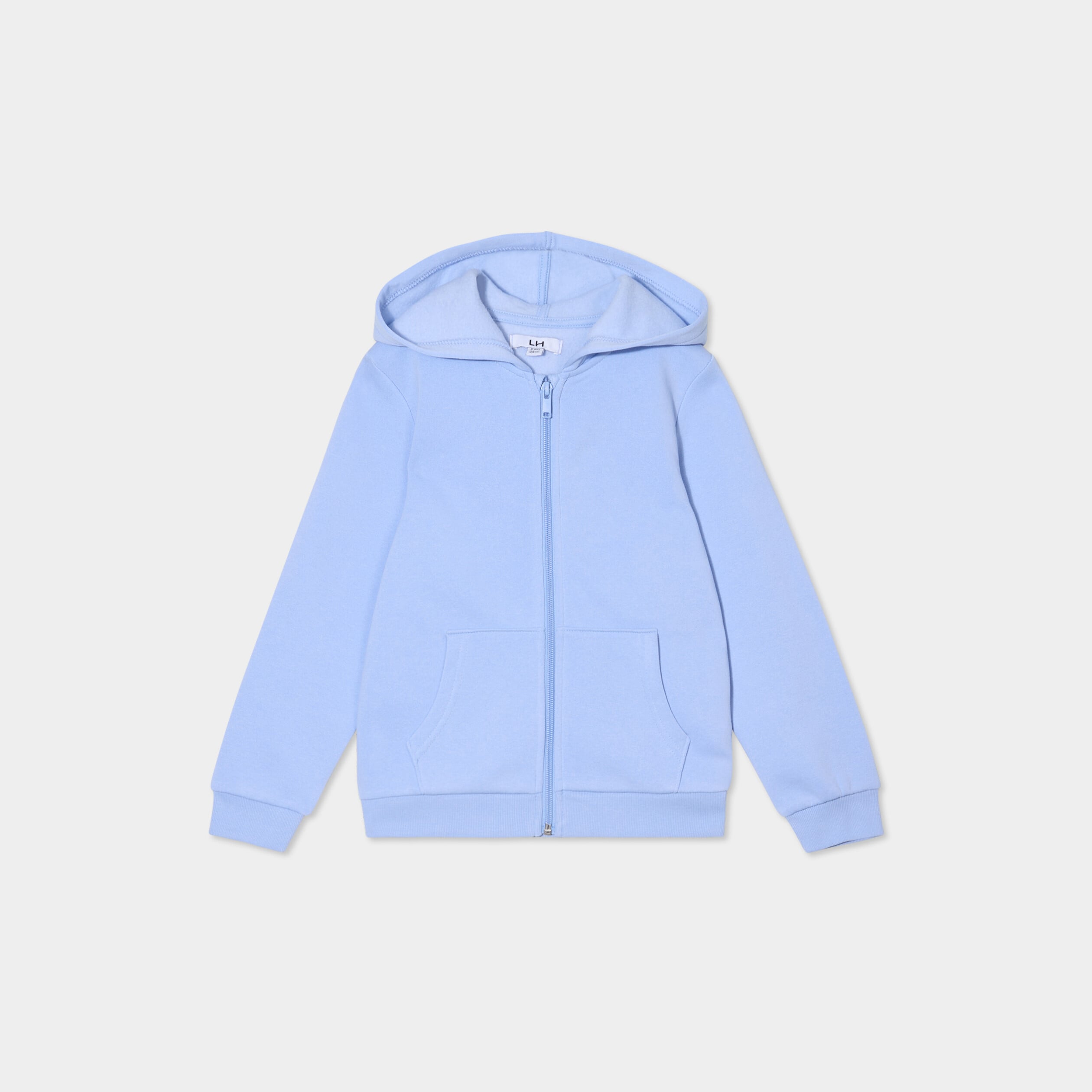 Sweat zipp&eacute; &agrave; capuche droit molleton bleu clair fille