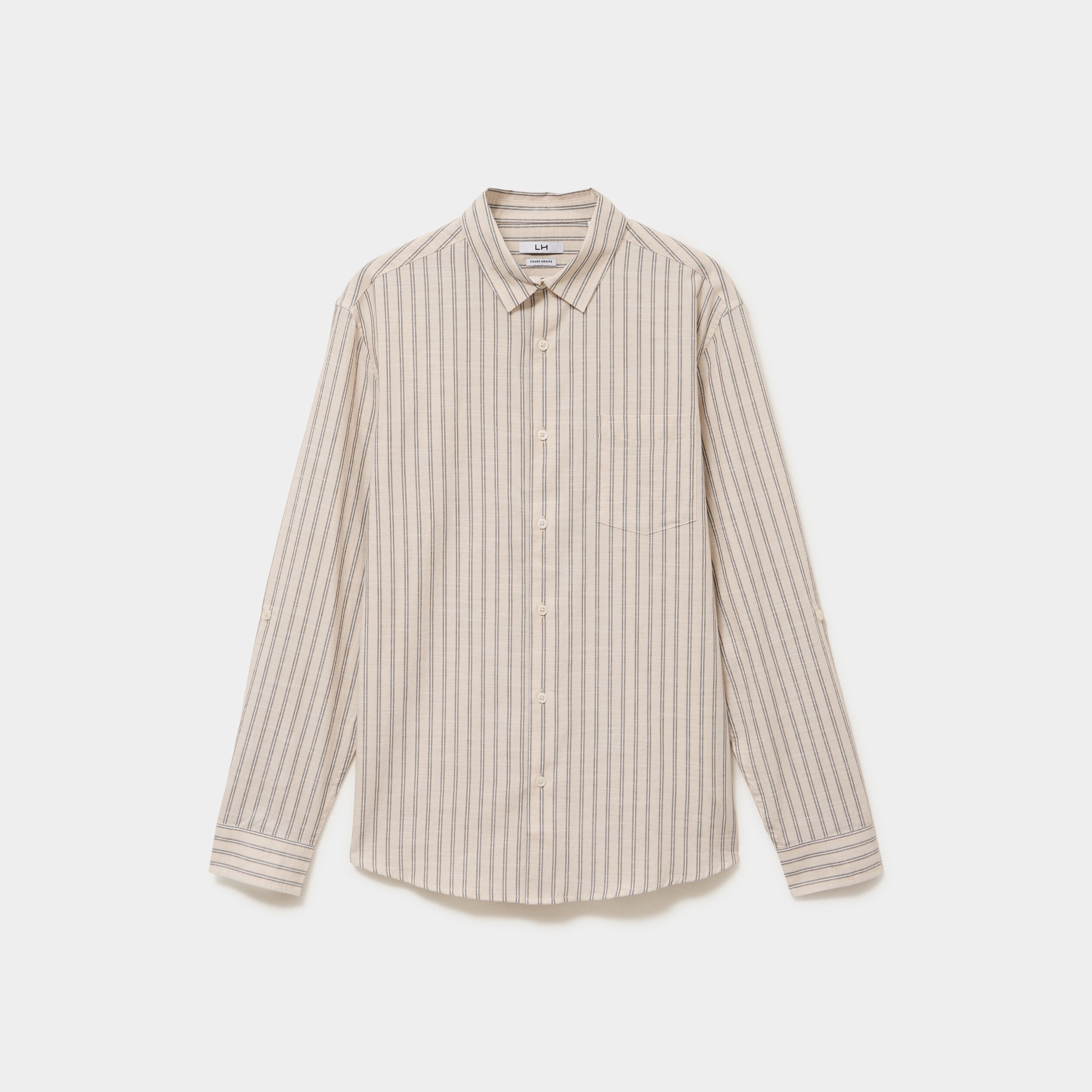Chemise manches longues coton beige homme