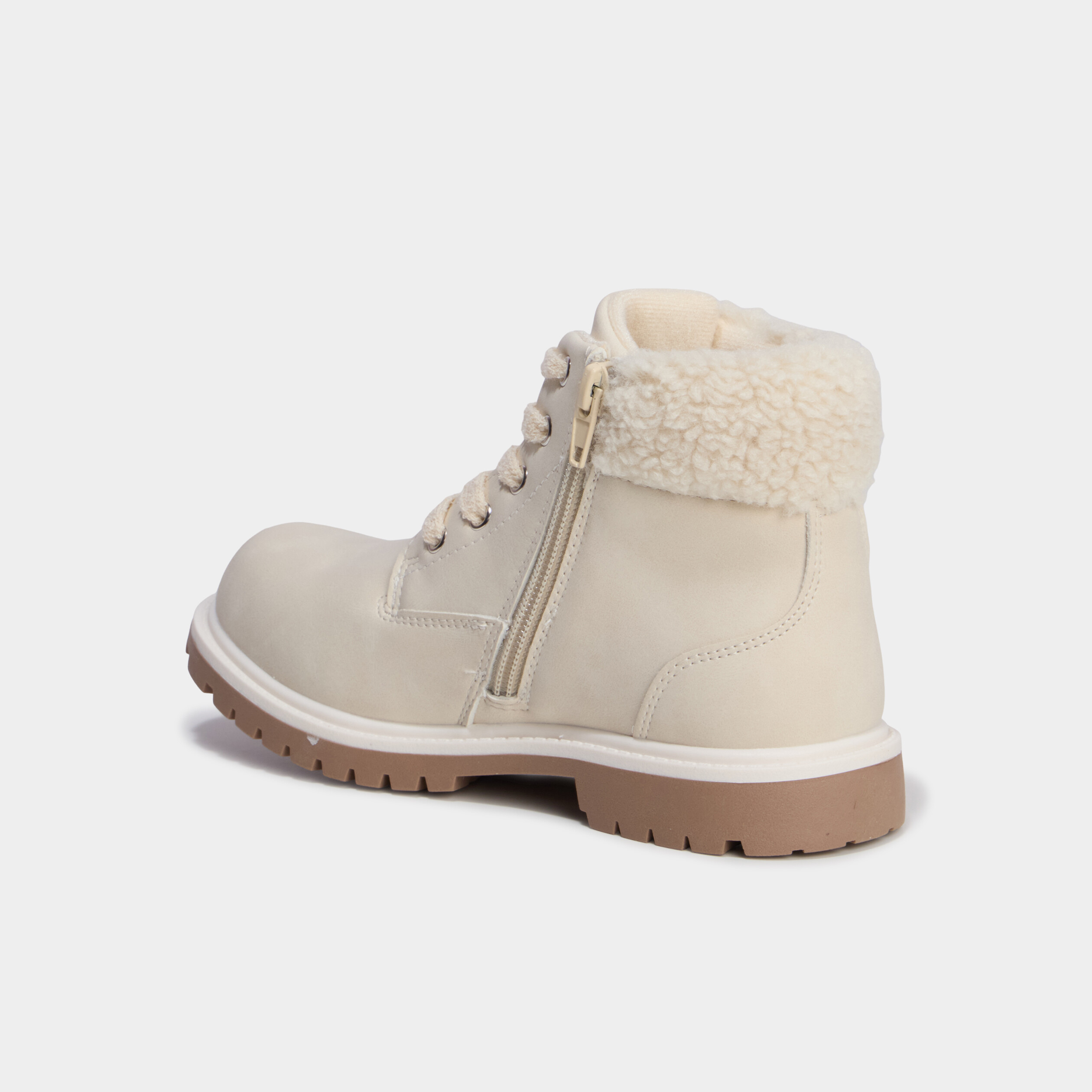 Bottines avec d&eacute;tails fausse fourrure creme fille