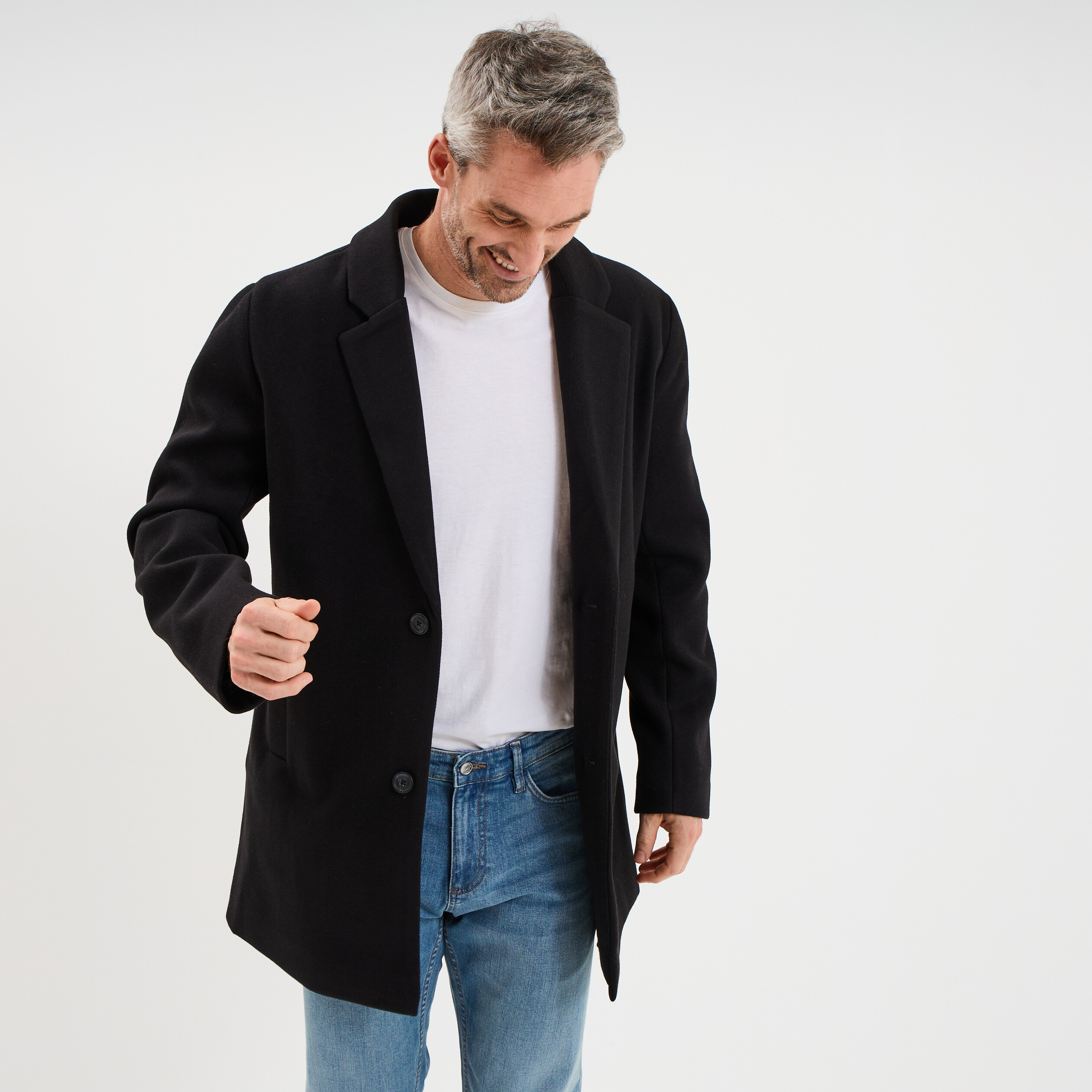Manteau mi-long 3 en 1 &agrave; capuche noir homme