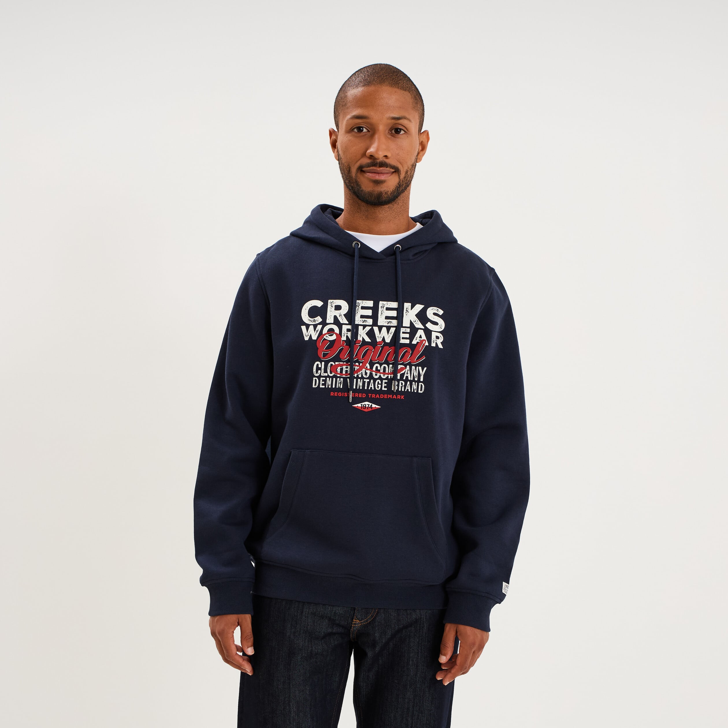 Sweat hoodie 1 poche bleu marine homme