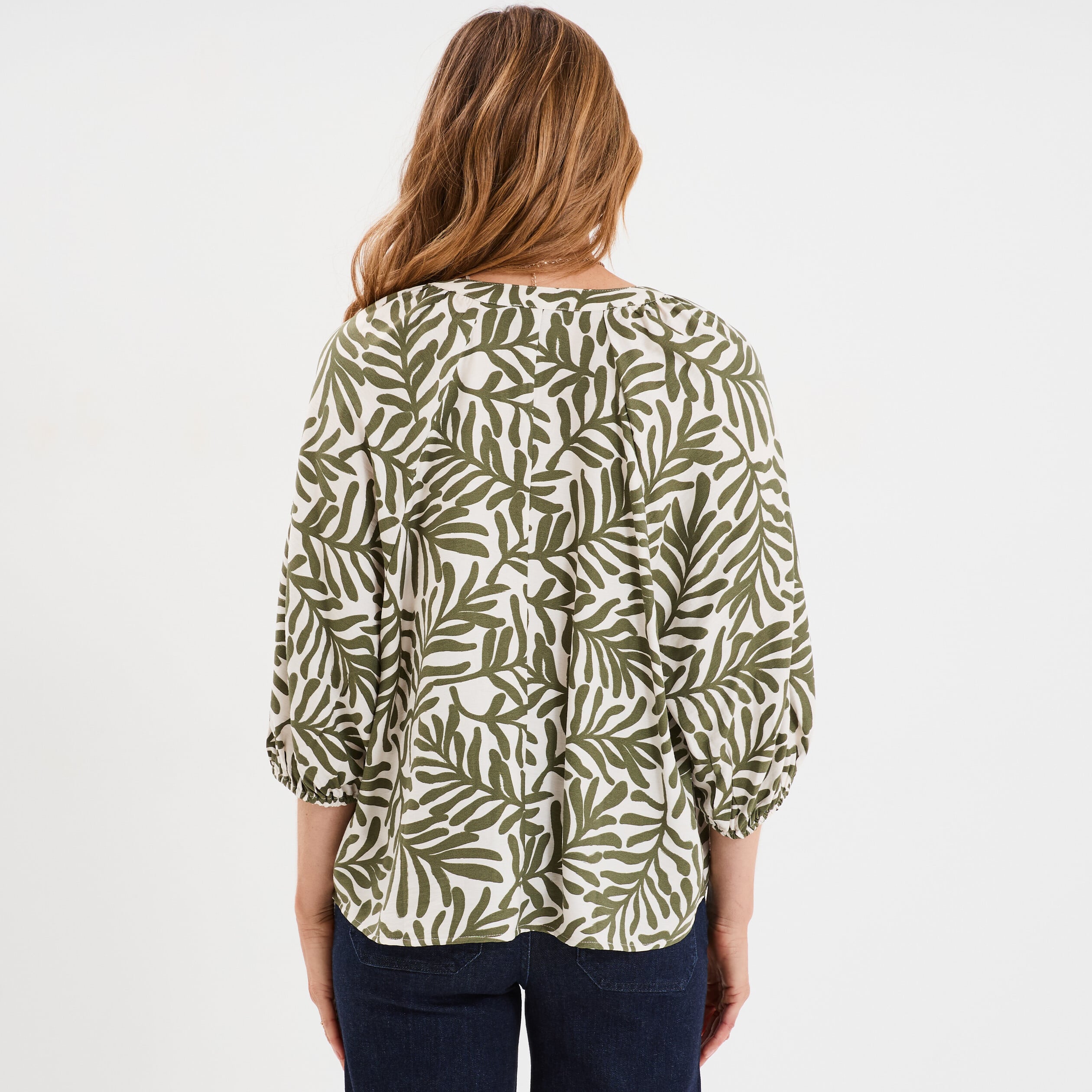 Blouse manches 3/4 ballons col tunisien blanc femme