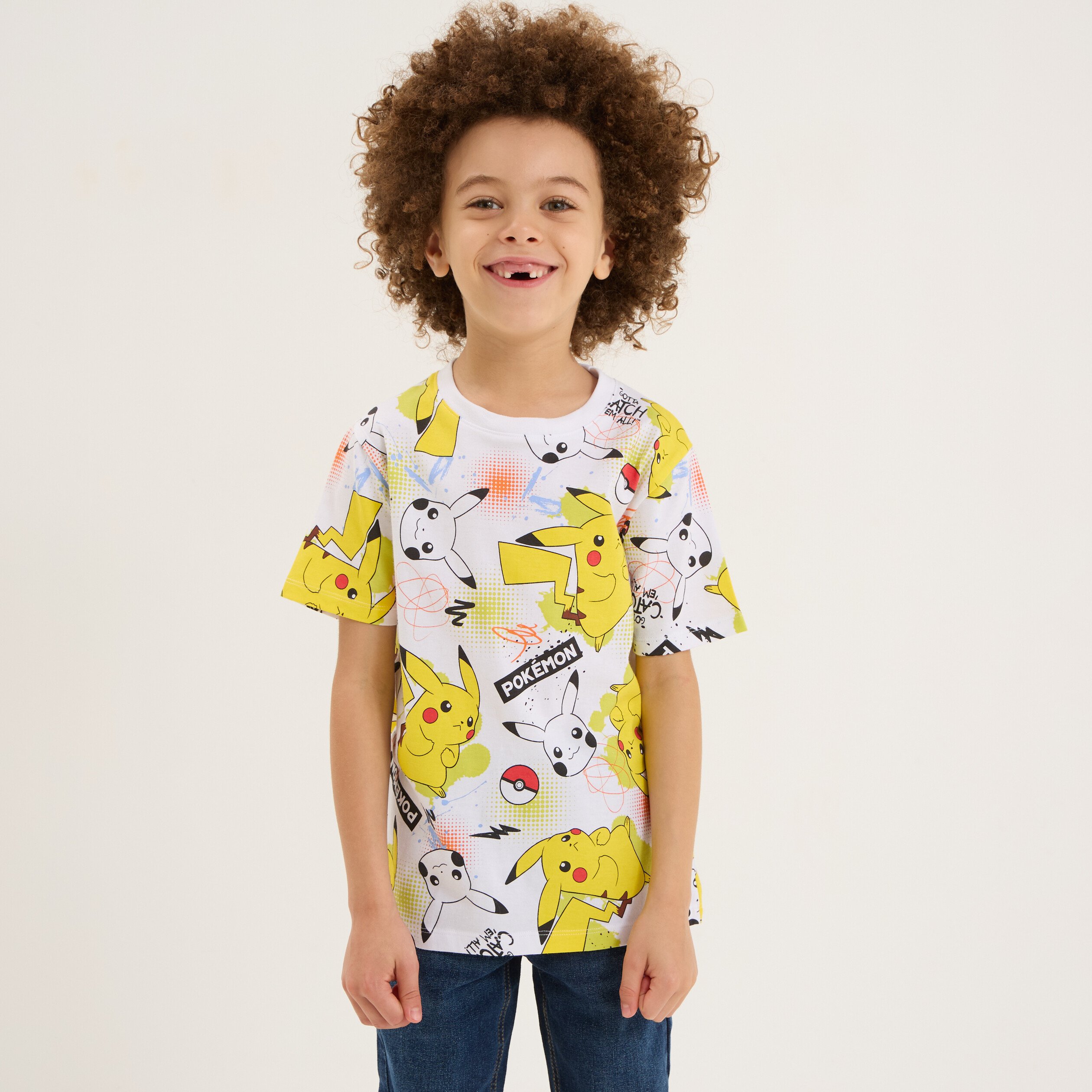 t shirt manches courtes pokemon pikachu blanc garcon T-shirt manches courtes Pokémon Pikachu blanc garçon