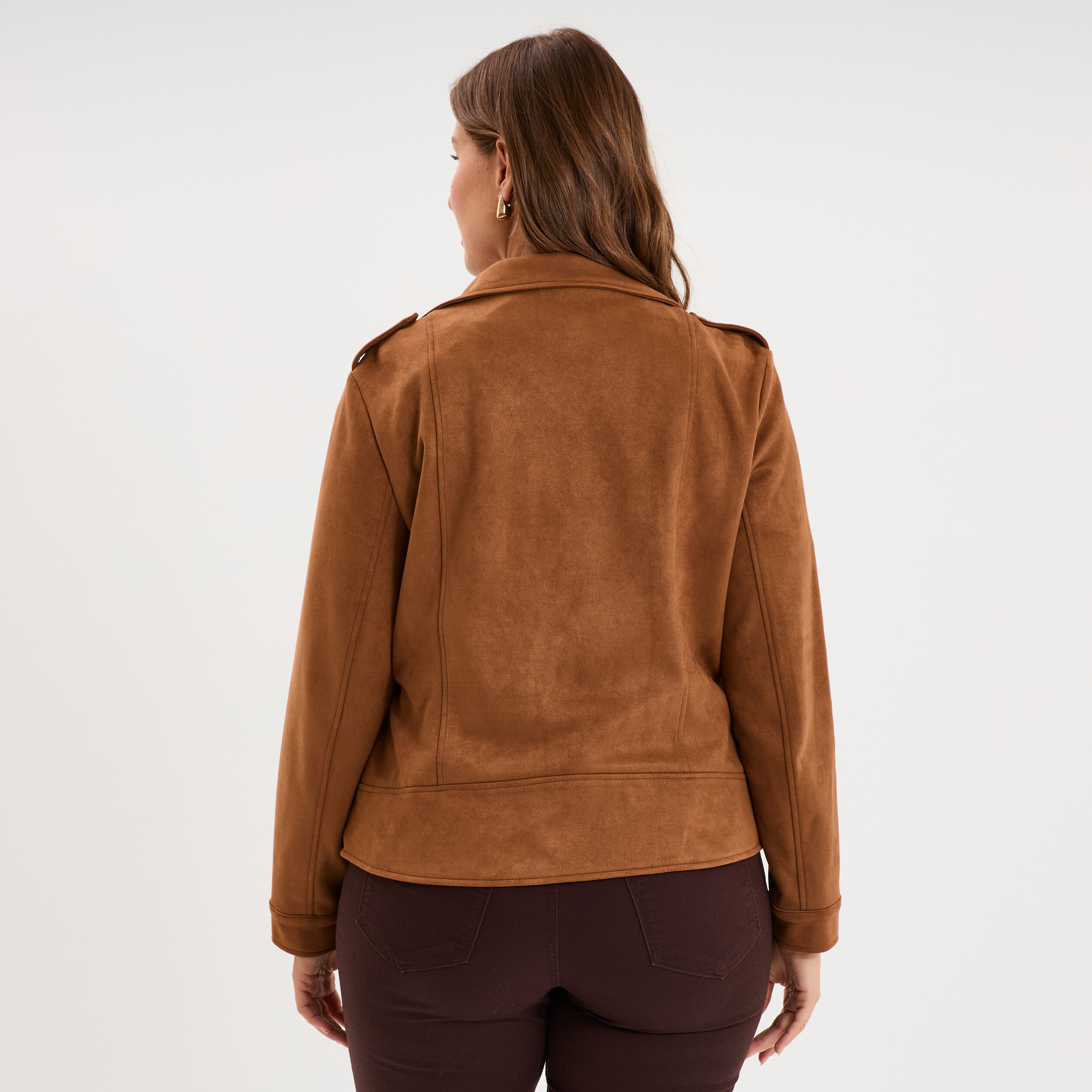 Blouson zipp&eacute; effet su&eacute;dine style biker camel femme grande taille