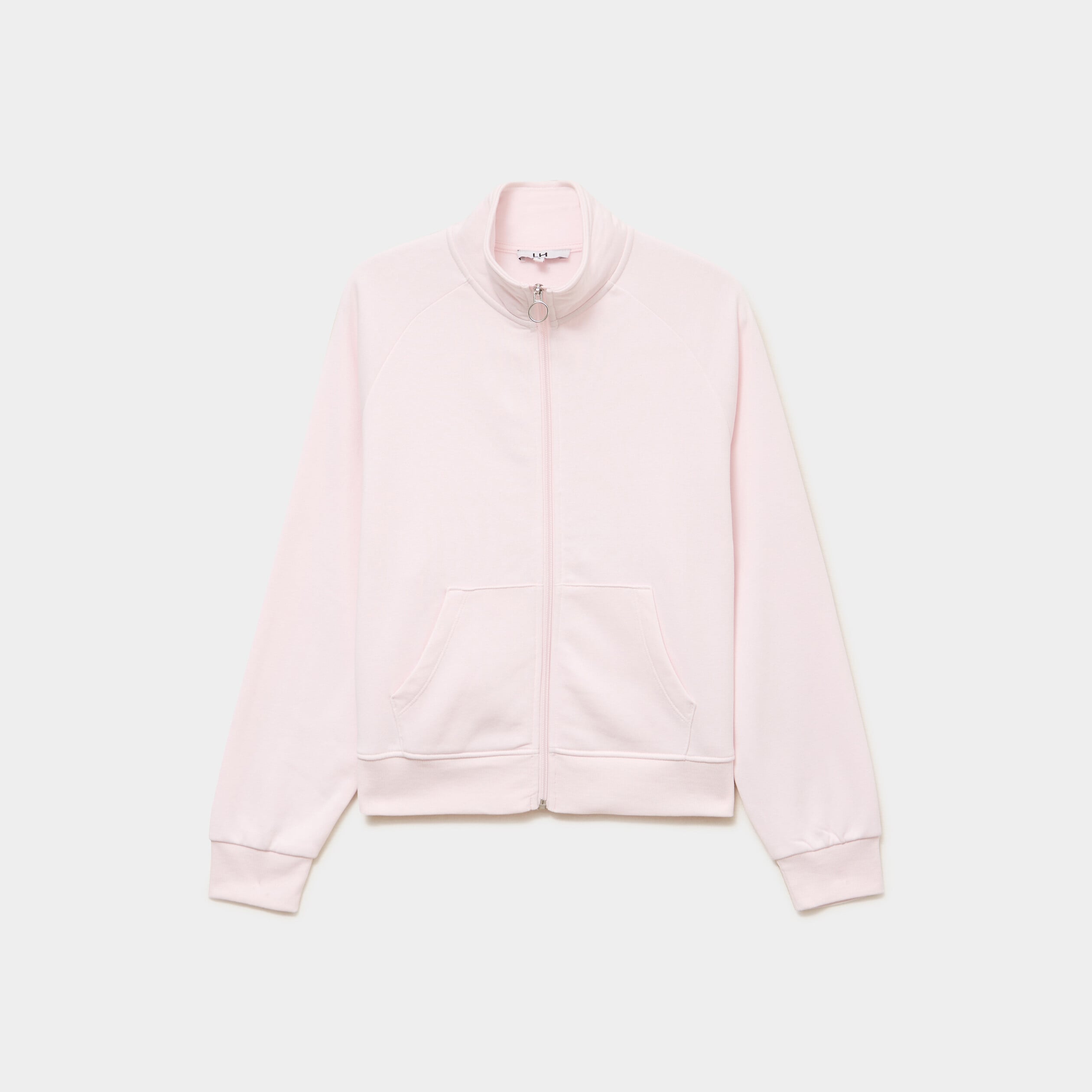Sweat zipp&eacute; molleton col montant rose clair femme