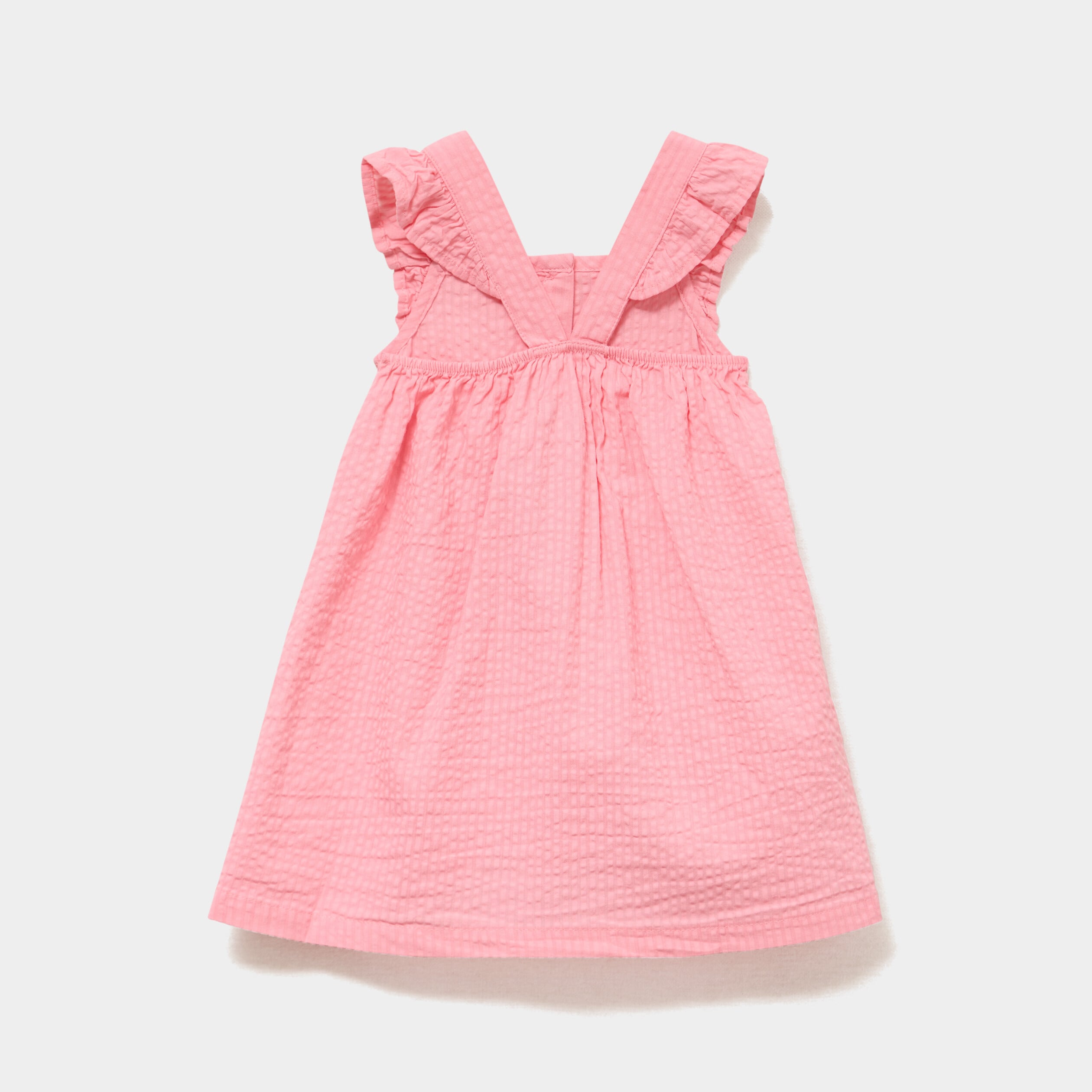 Robe bretelles &agrave; volants coton rose b&eacute;b&eacute; fille