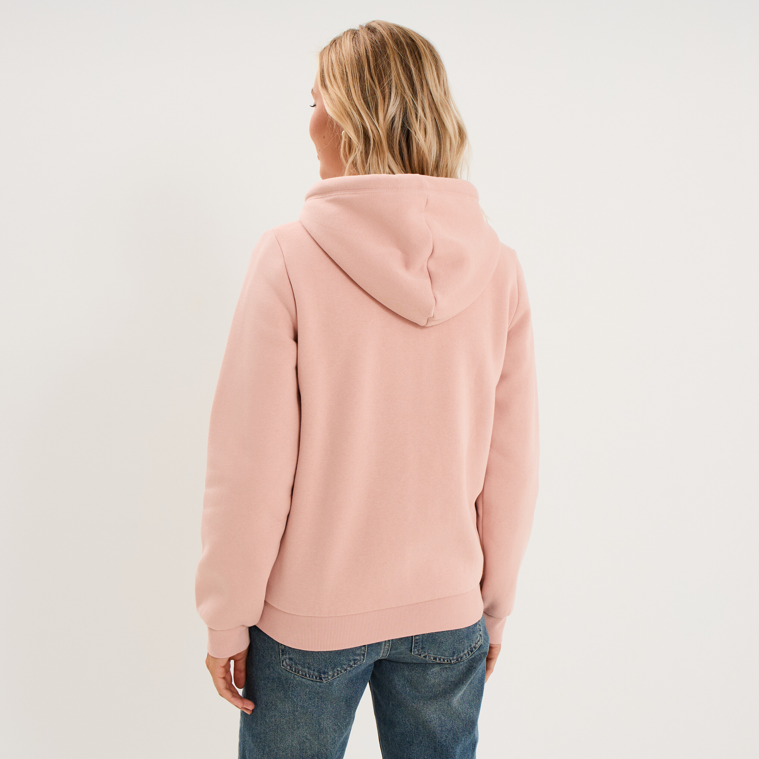 Sweat &agrave; capuche doublure effet sherpa rose poudr&eacute;e femme