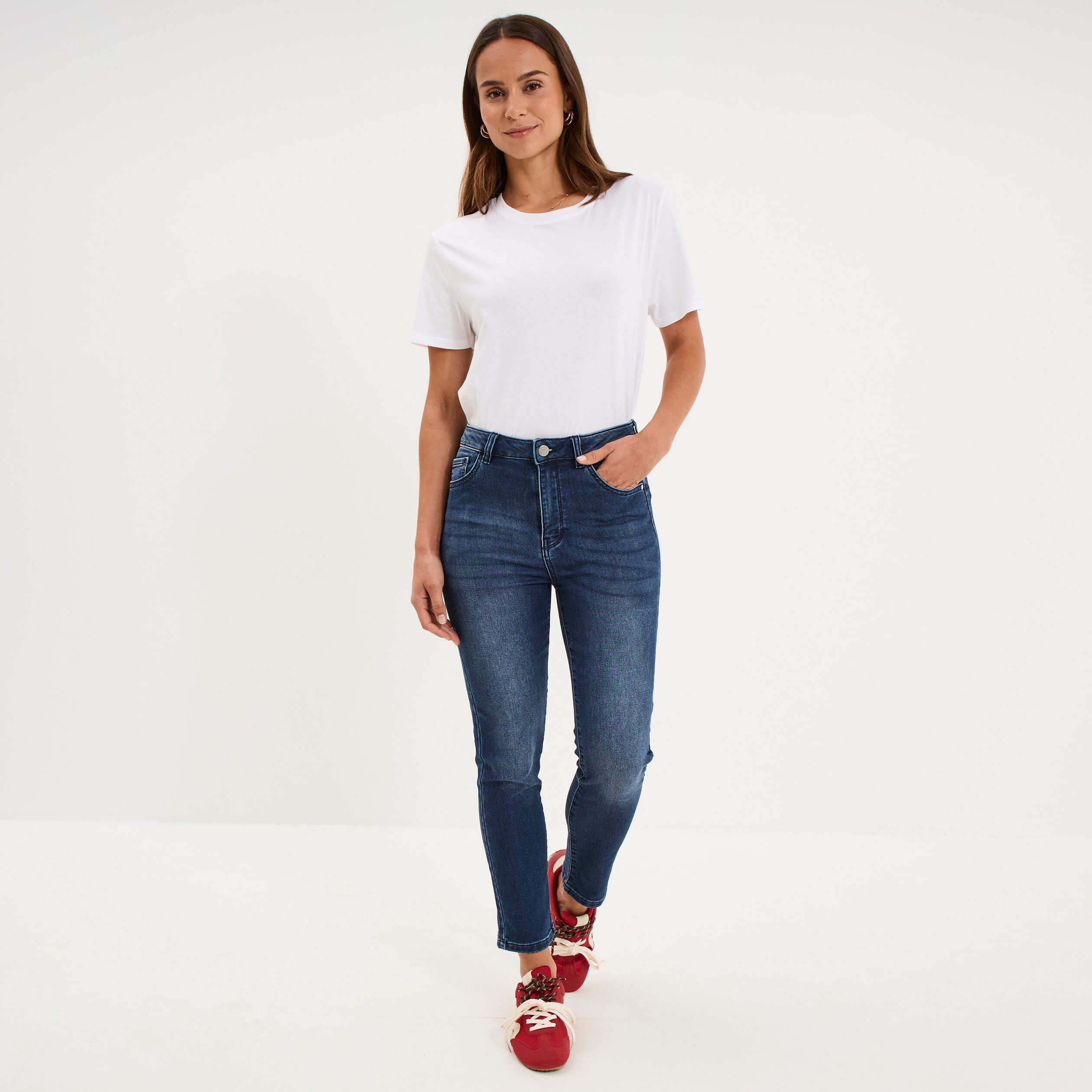 Jean stretch slim 7/8 &egrave;me denim brut femme