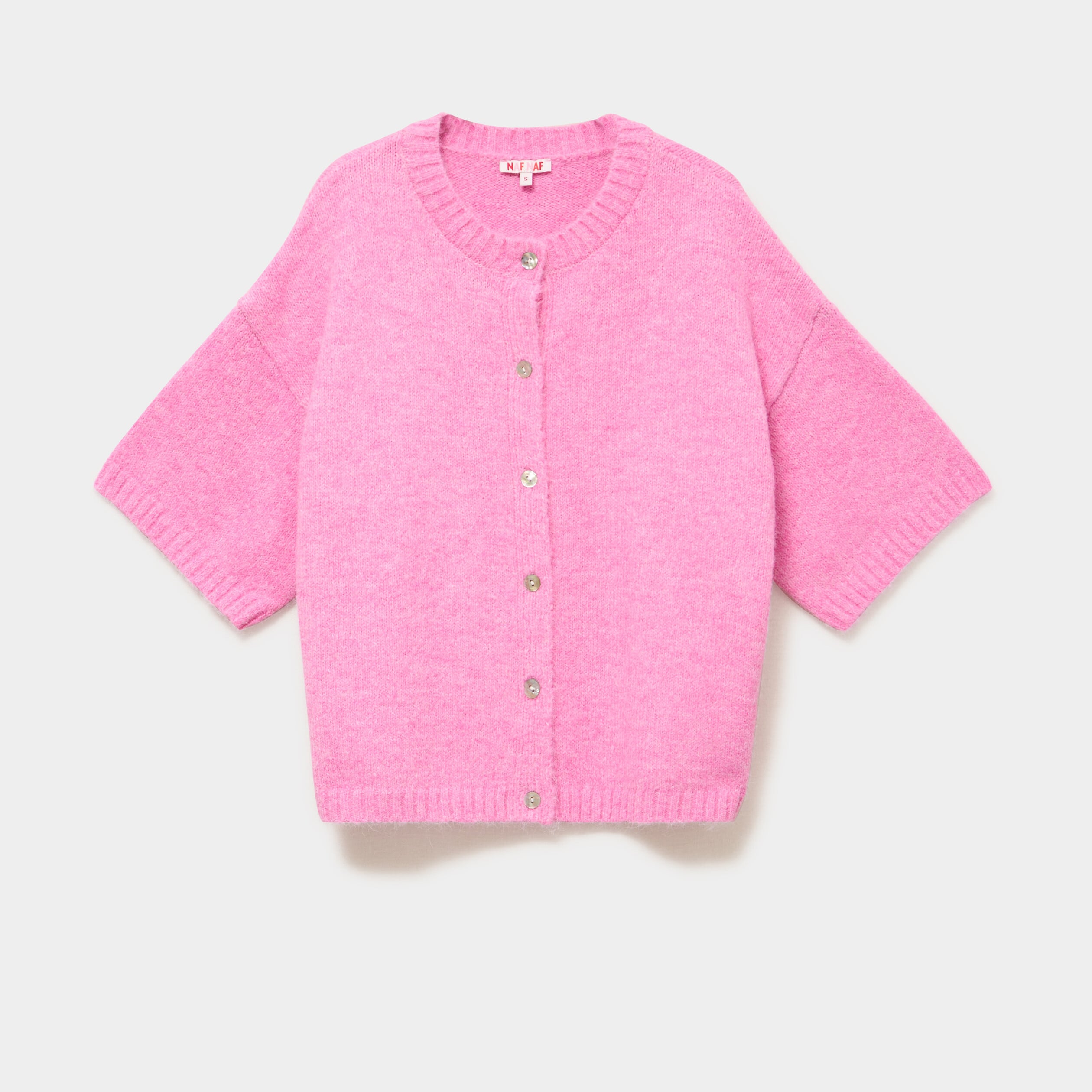 Gilet boutonn&eacute; manches courtes col rond rose femme
