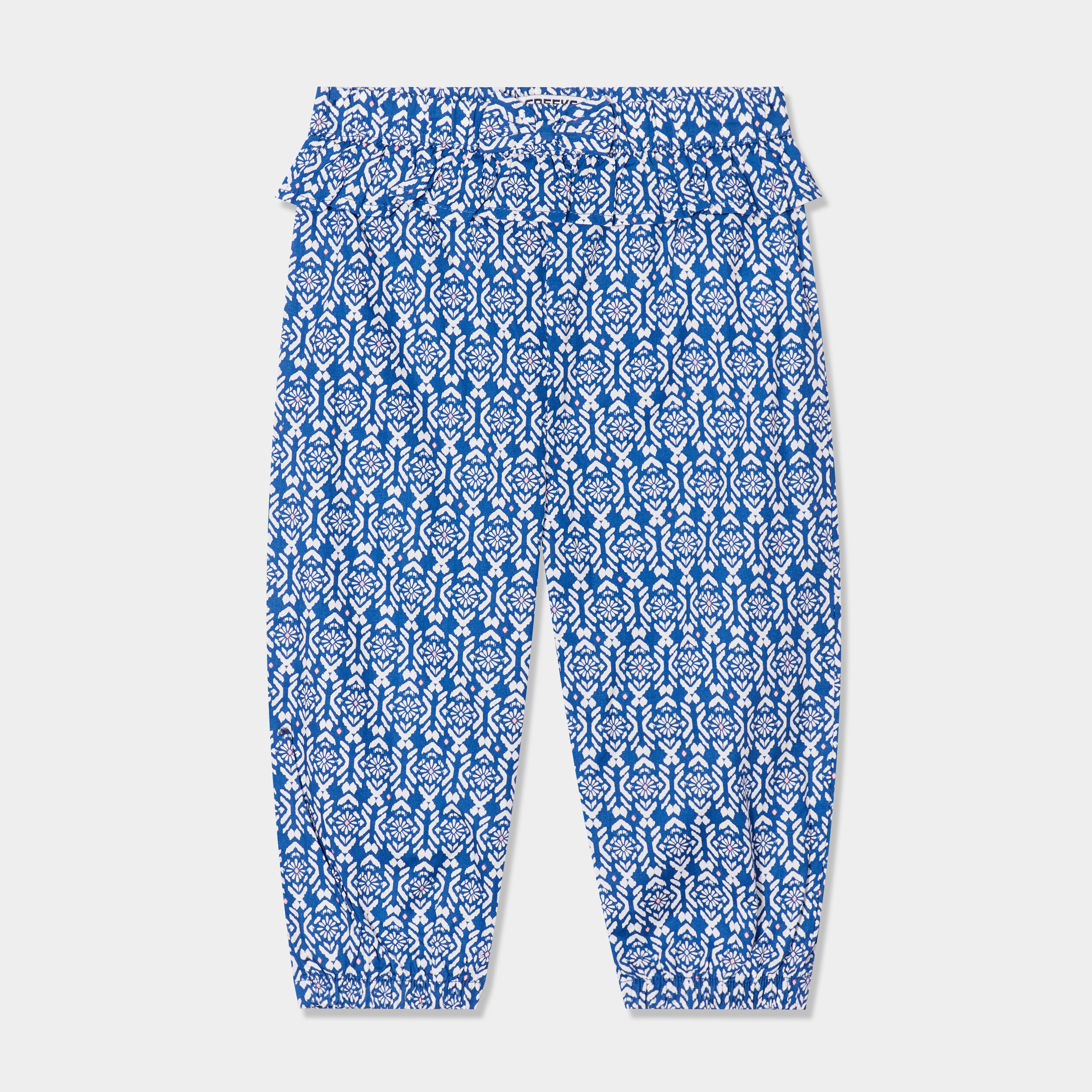 pantalon coton fluide noeud et volants bleu bebef Pantalon coton fluide noeud et volants bleu bébé fille