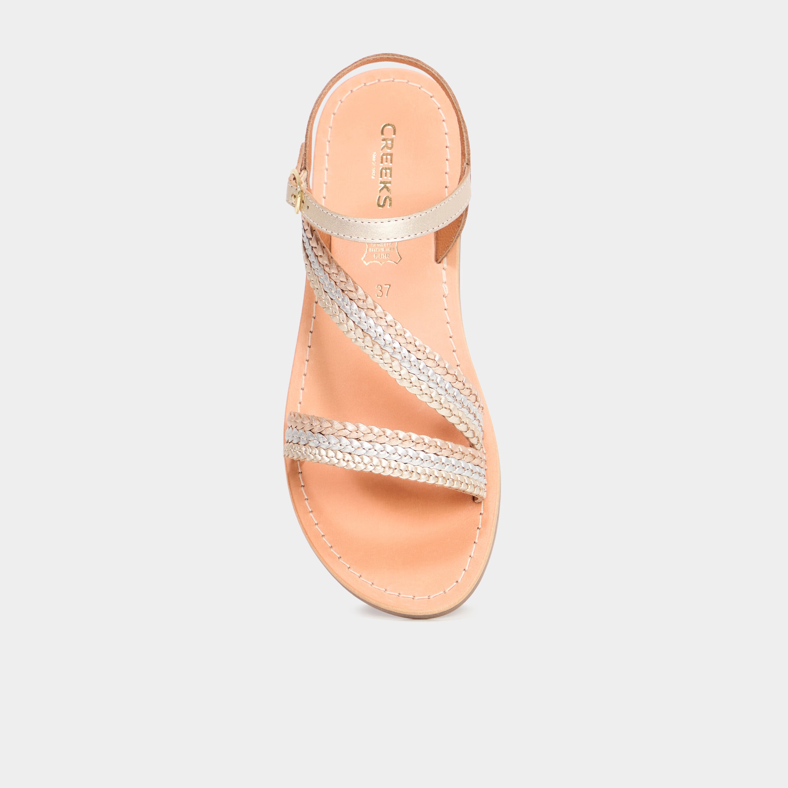 Sandales brides tress&eacute;es en cuir multicolore femme