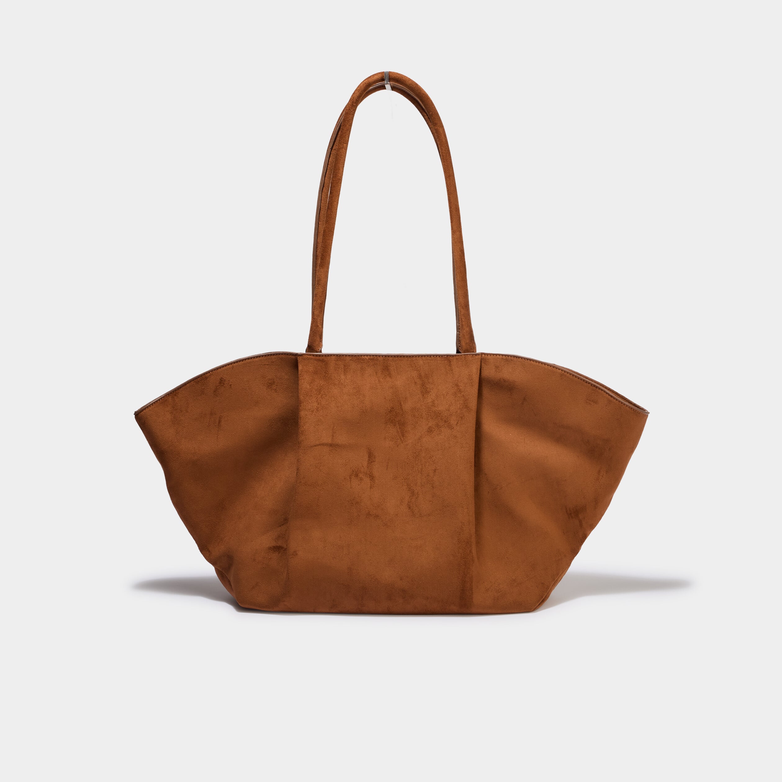 Sac cabas trap&egrave;ze effet su&eacute;dine camel femme