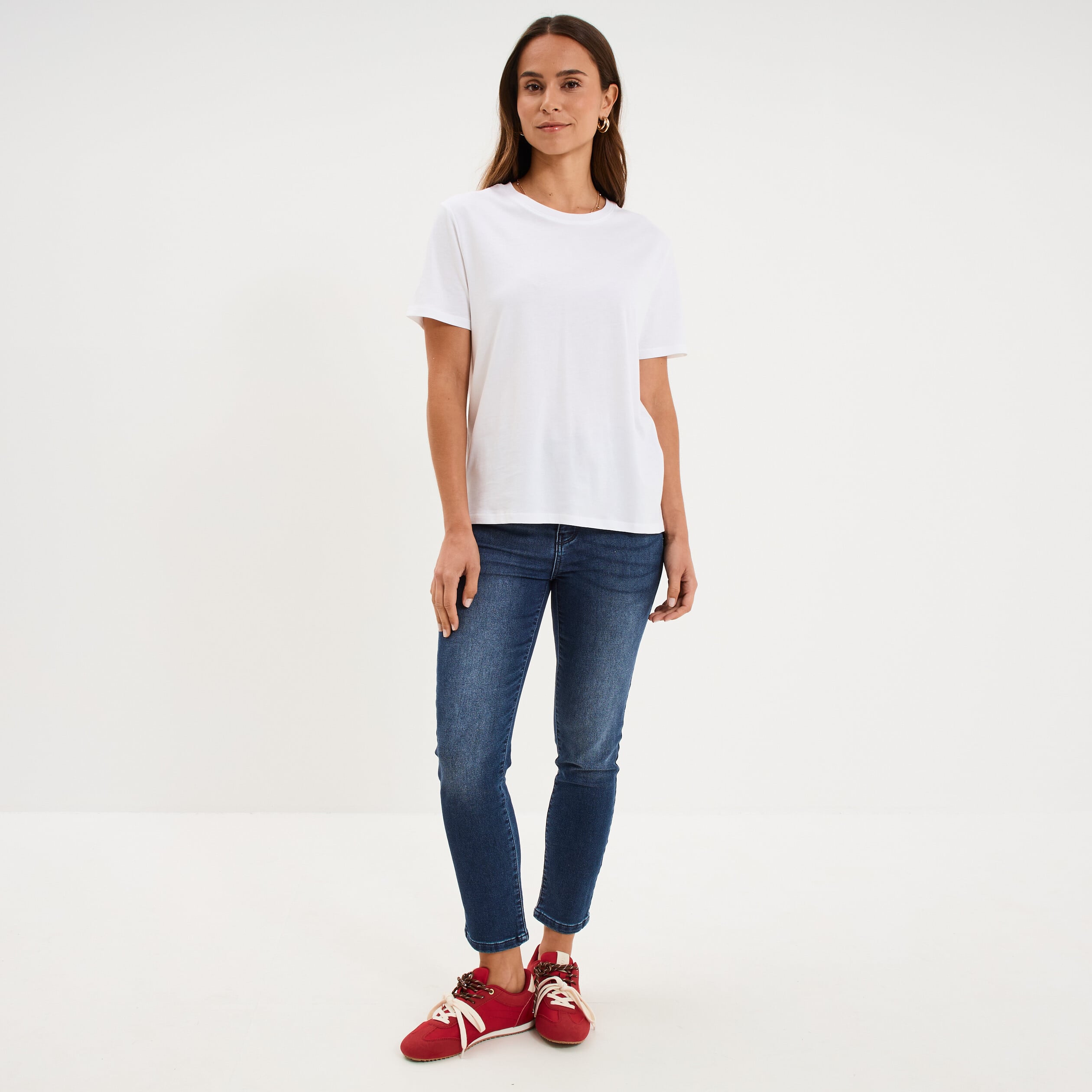 T-shirt col rond manches courtes coton blanc femme