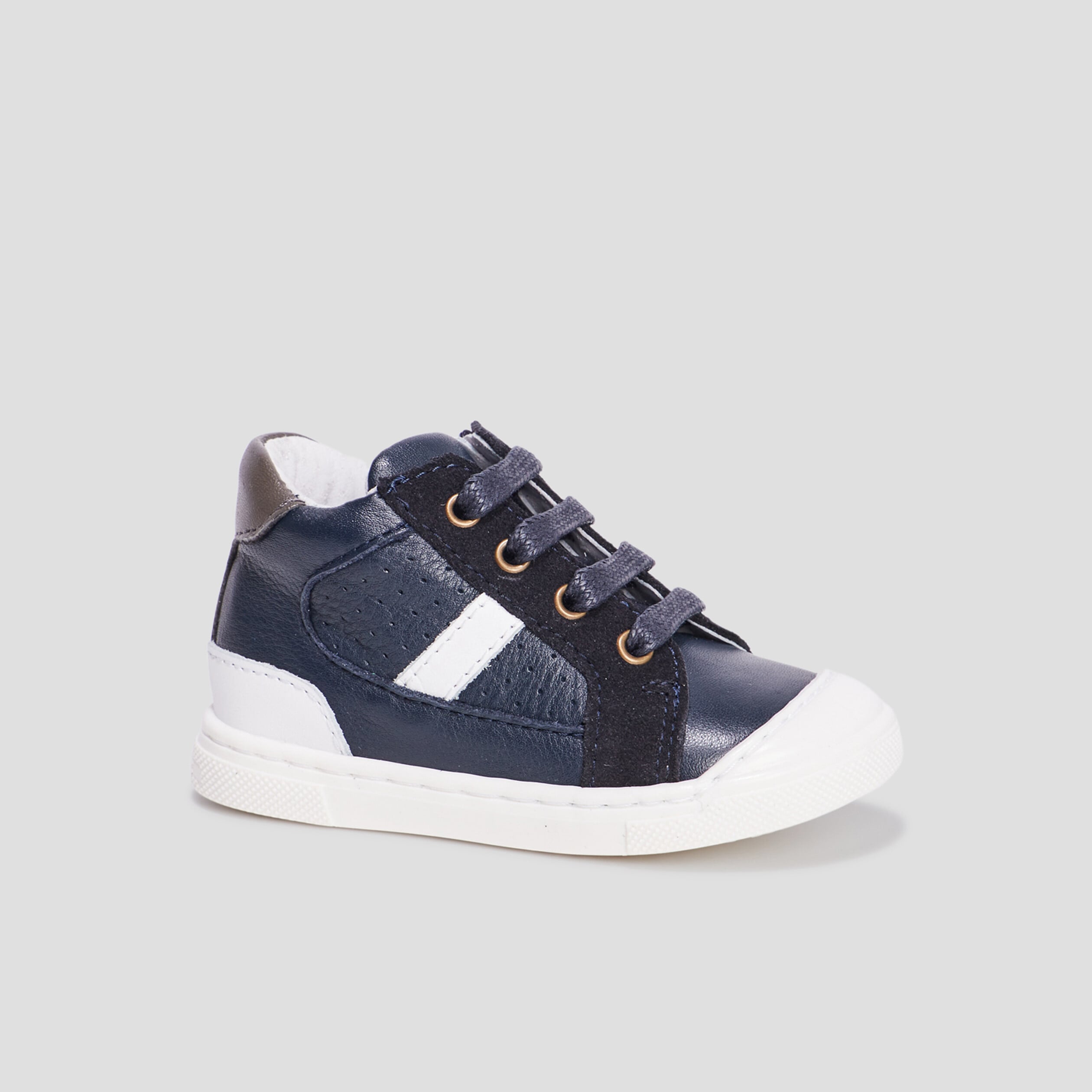 Bottillons zipp&eacute;s en cuir bleu marine b&eacute;b&eacute; gar&ccedil;on