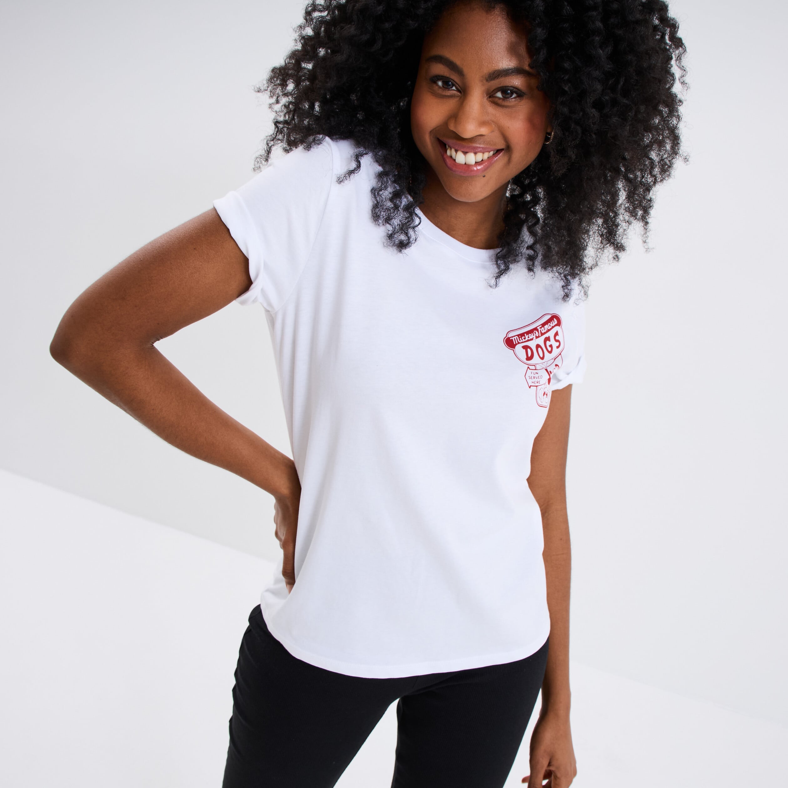 T-shirt manches courtes coton Mickey blanc femme