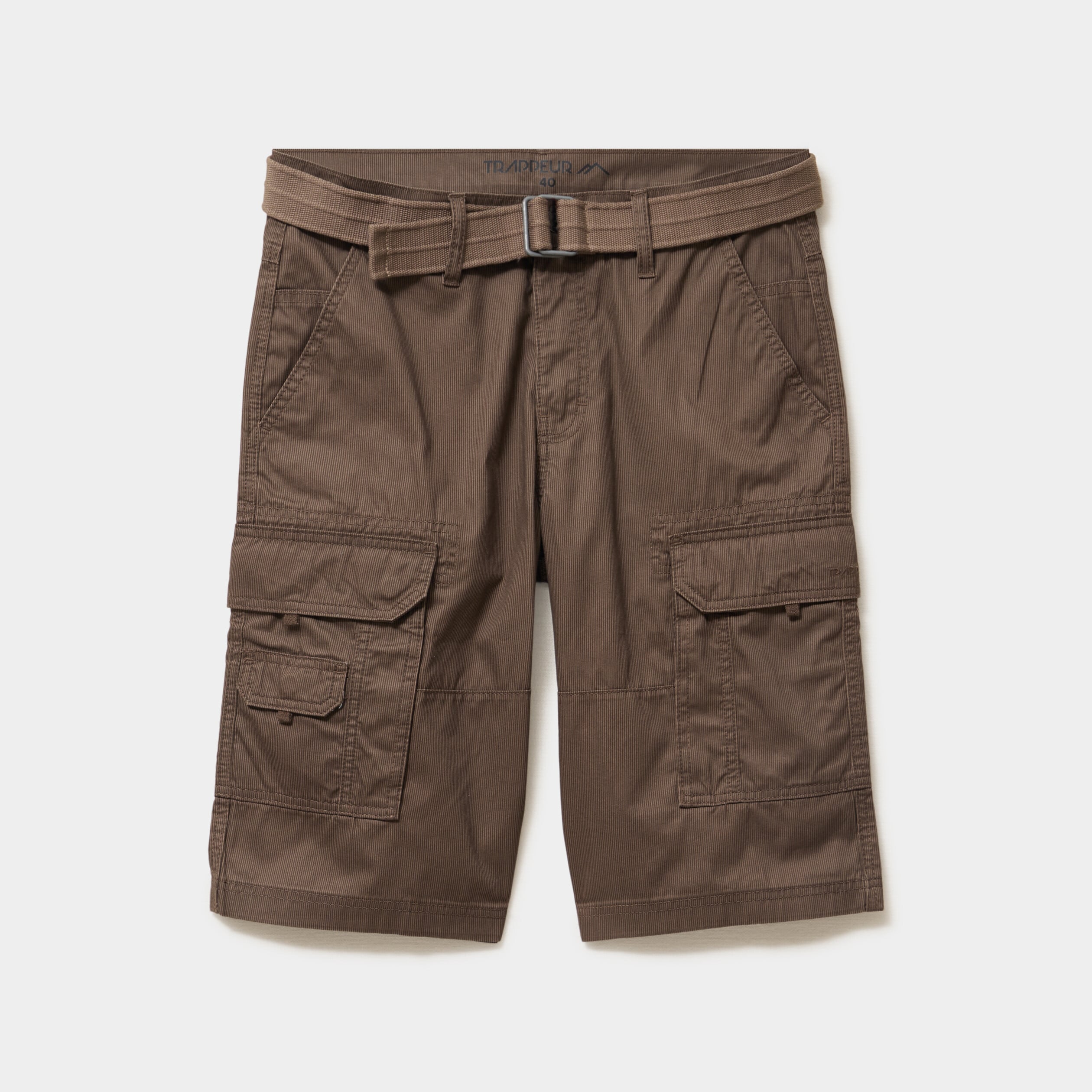 Bermuda cargo c&ocirc;tel&eacute; coton ceintur&eacute; marron fonc&eacute; homme