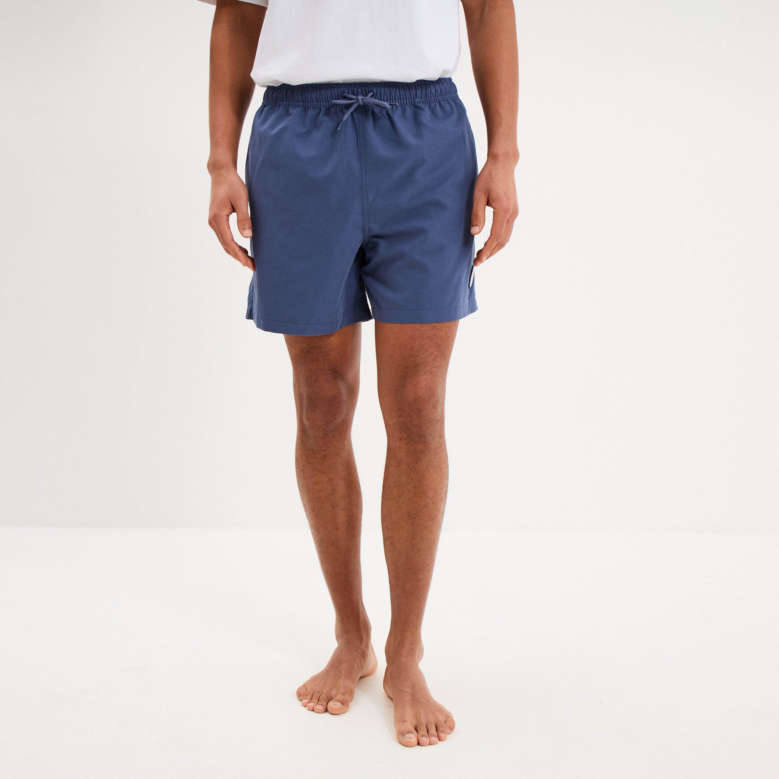 Short de bain droit taille &eacute;lastiqu&eacute;e bleu fonc&eacute; homme