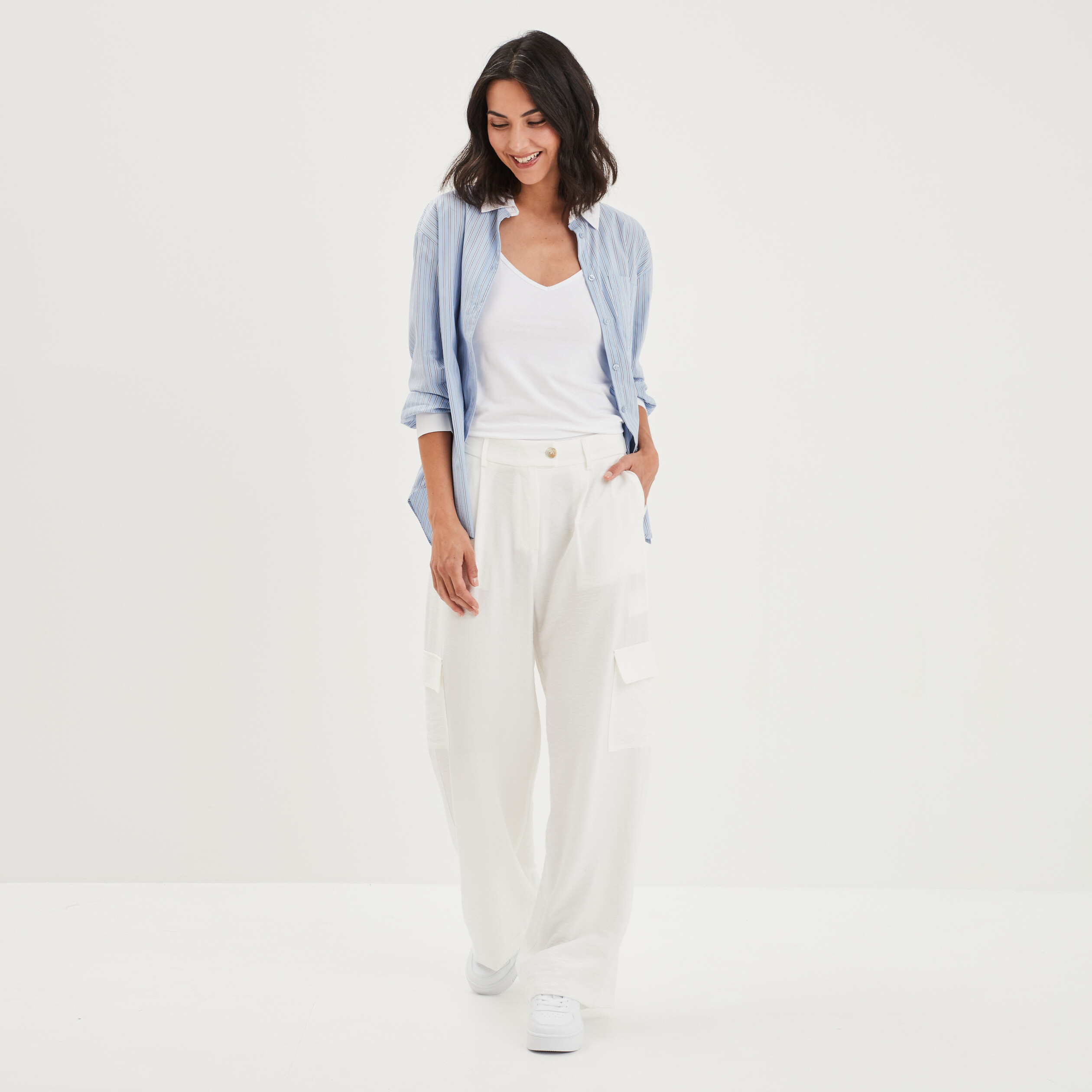 Chemise oversize manches longues bleu ciel femme