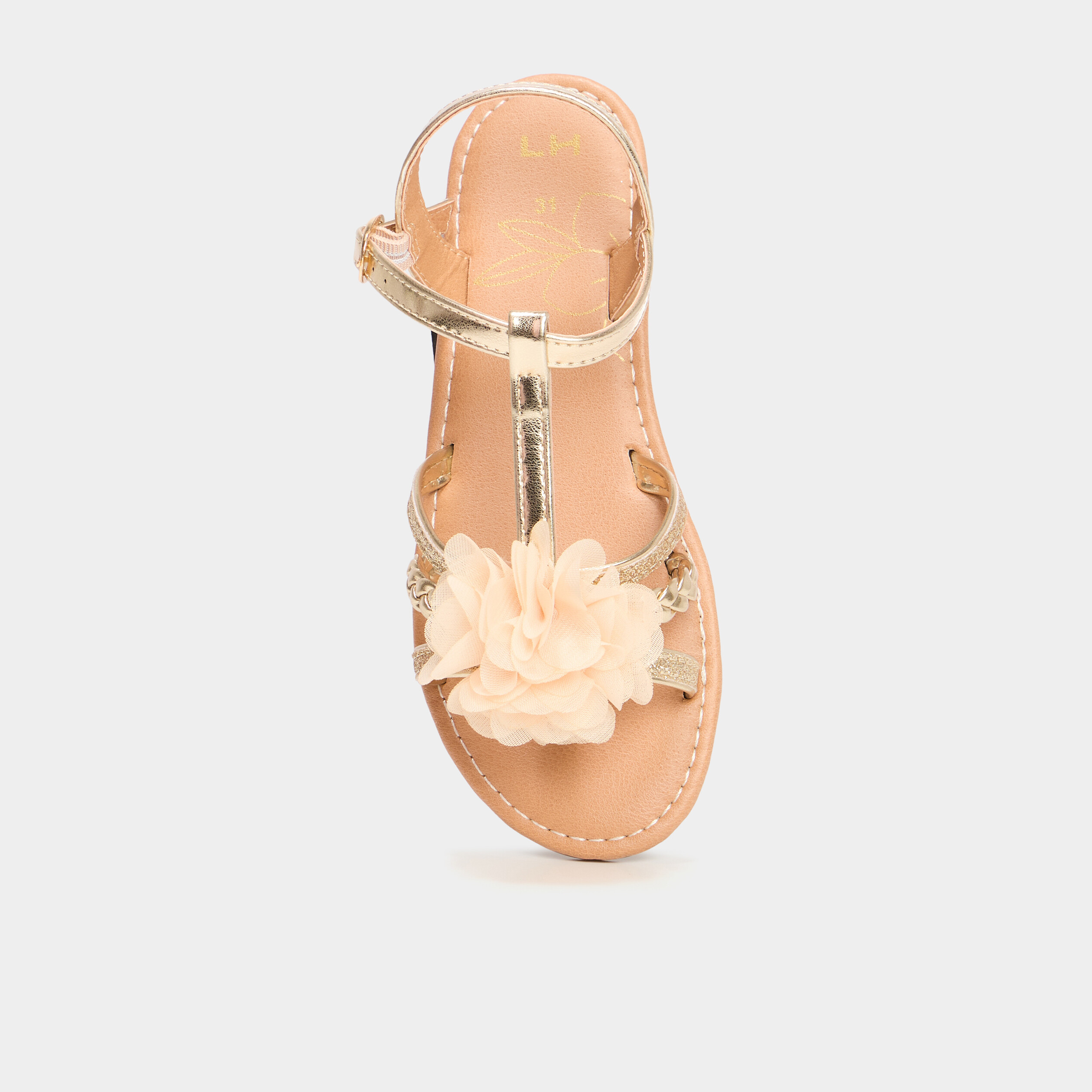 sandales paillettes et fleurs jaune or fille Sandales paillettes et fleurs jaune or fille
