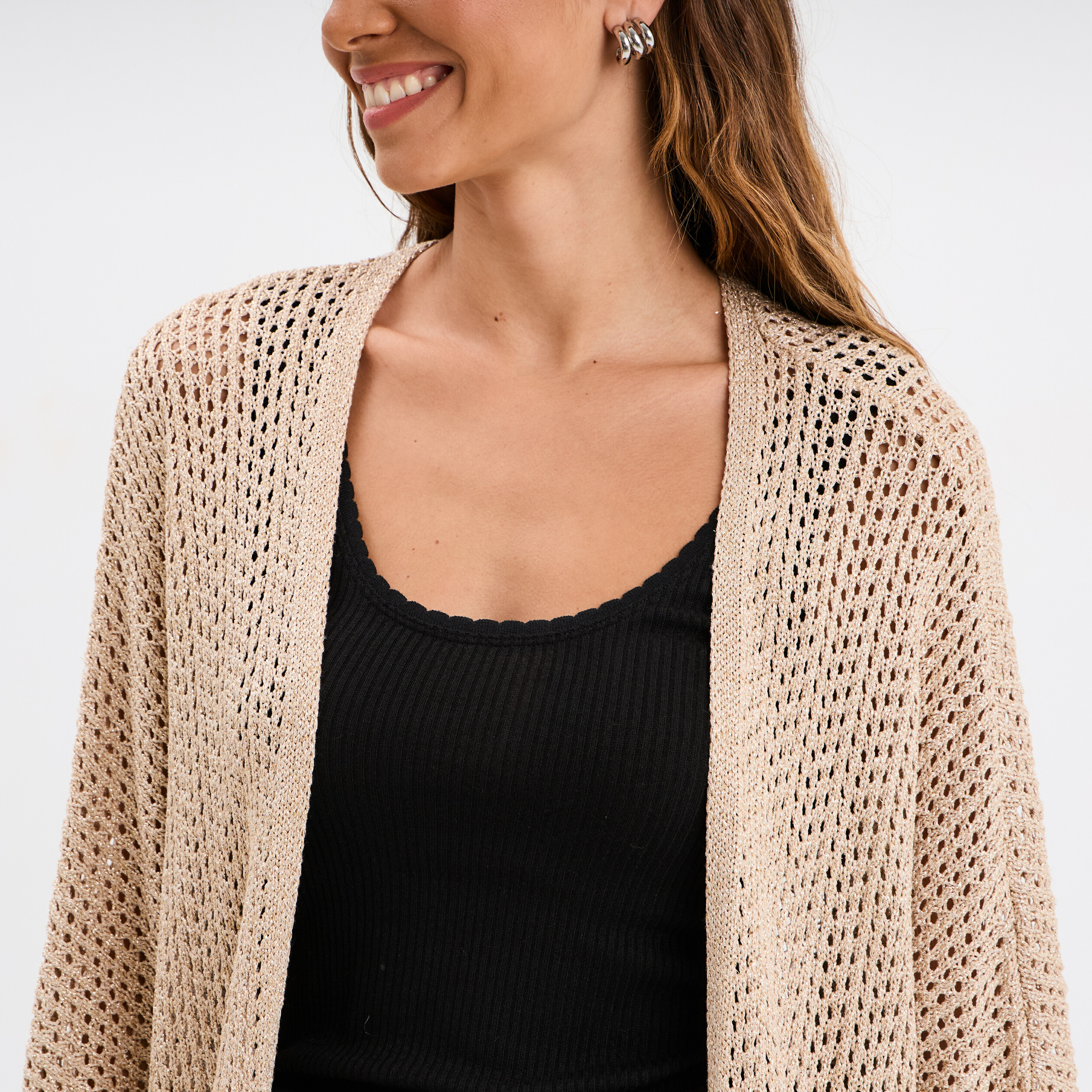 gilet oversize chauve souris mi long jaune or femme Gilet oversize chauve-souris mi-long jaune or femme