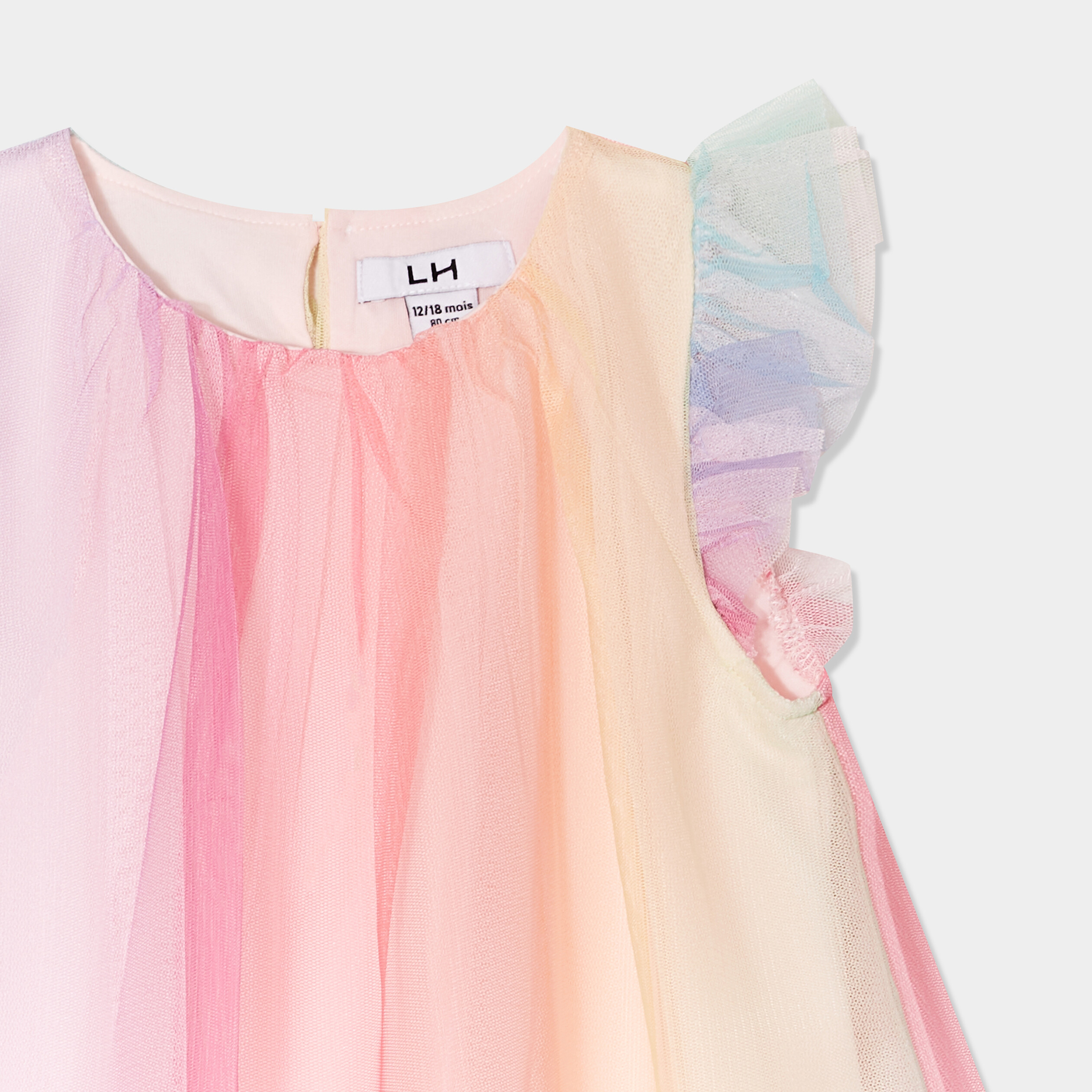 Robe tulle manches volants multicolore bébé fille