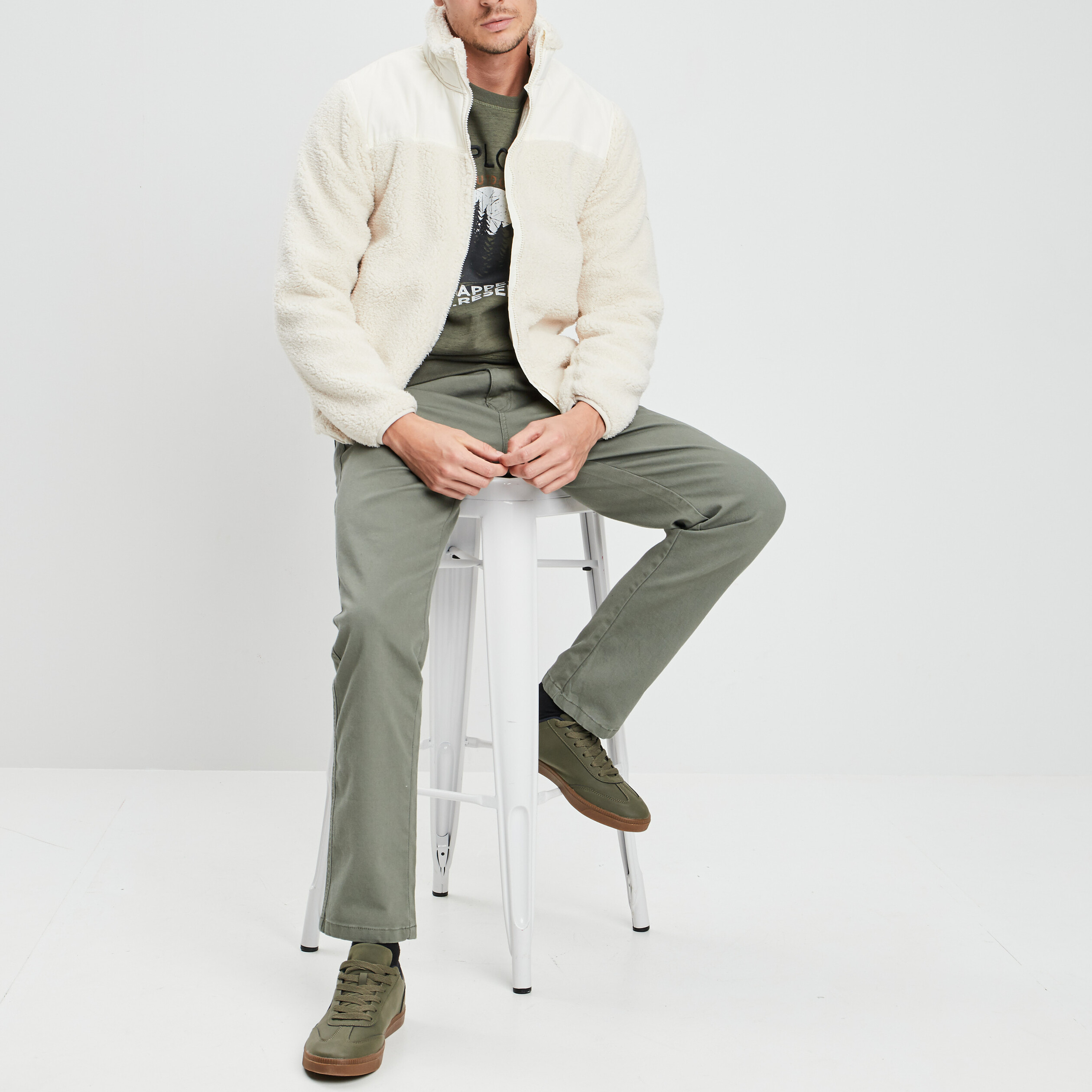 sweat a col rond vert kaki homme Sweat à col rond vert kaki homme