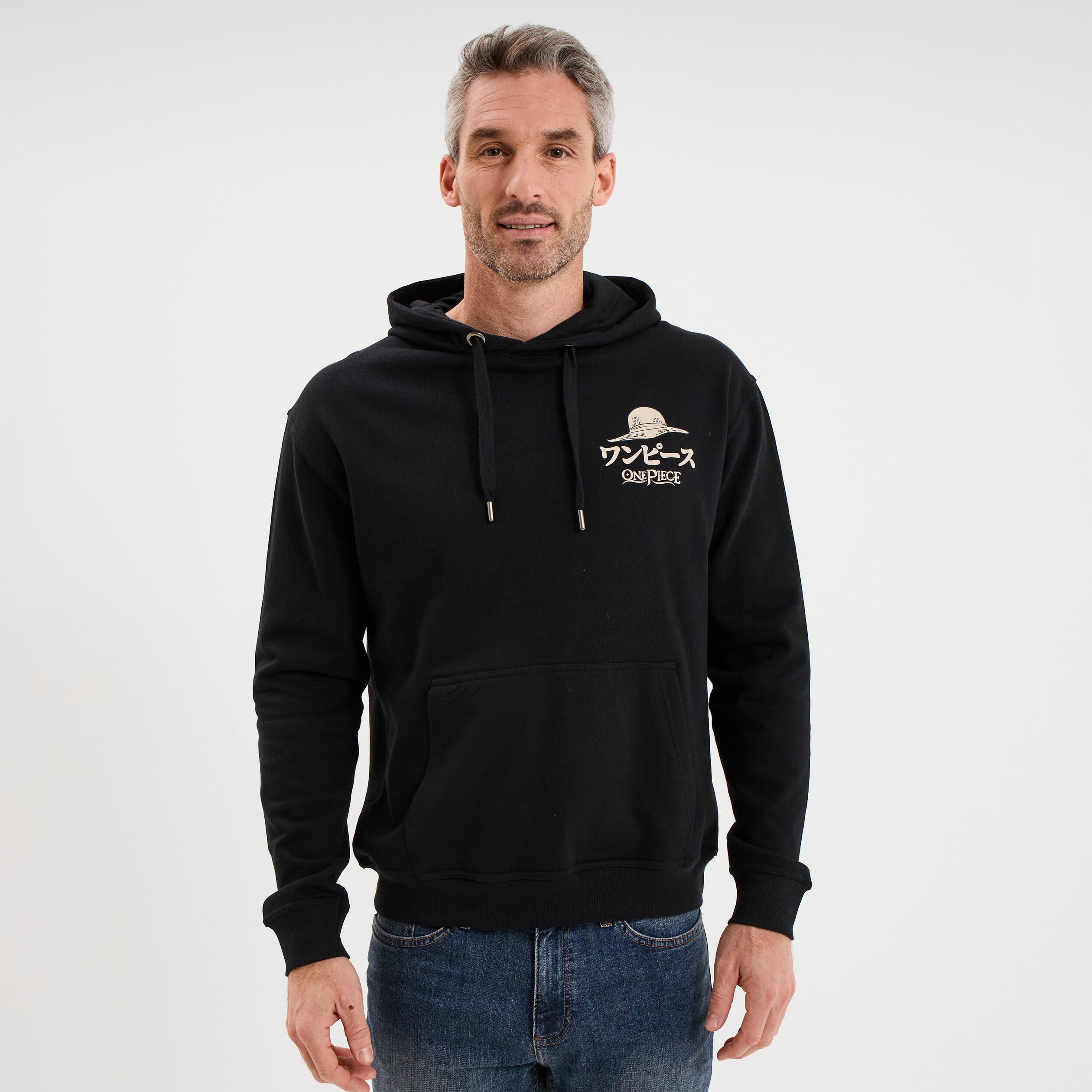 Sweat hoodie molleton One Piece noir homme