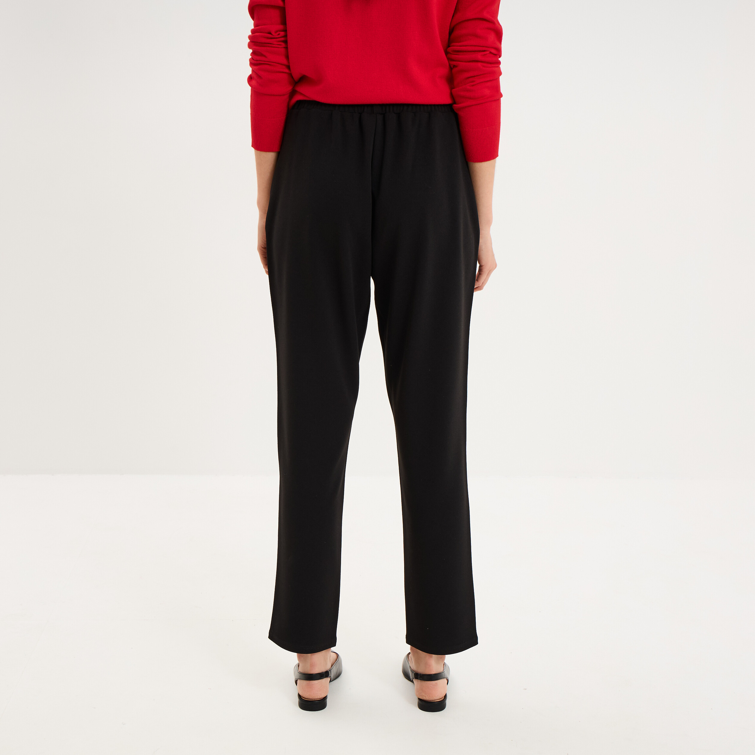 Pantalon carotte taille &eacute;lastiqu&eacute;e noir femme