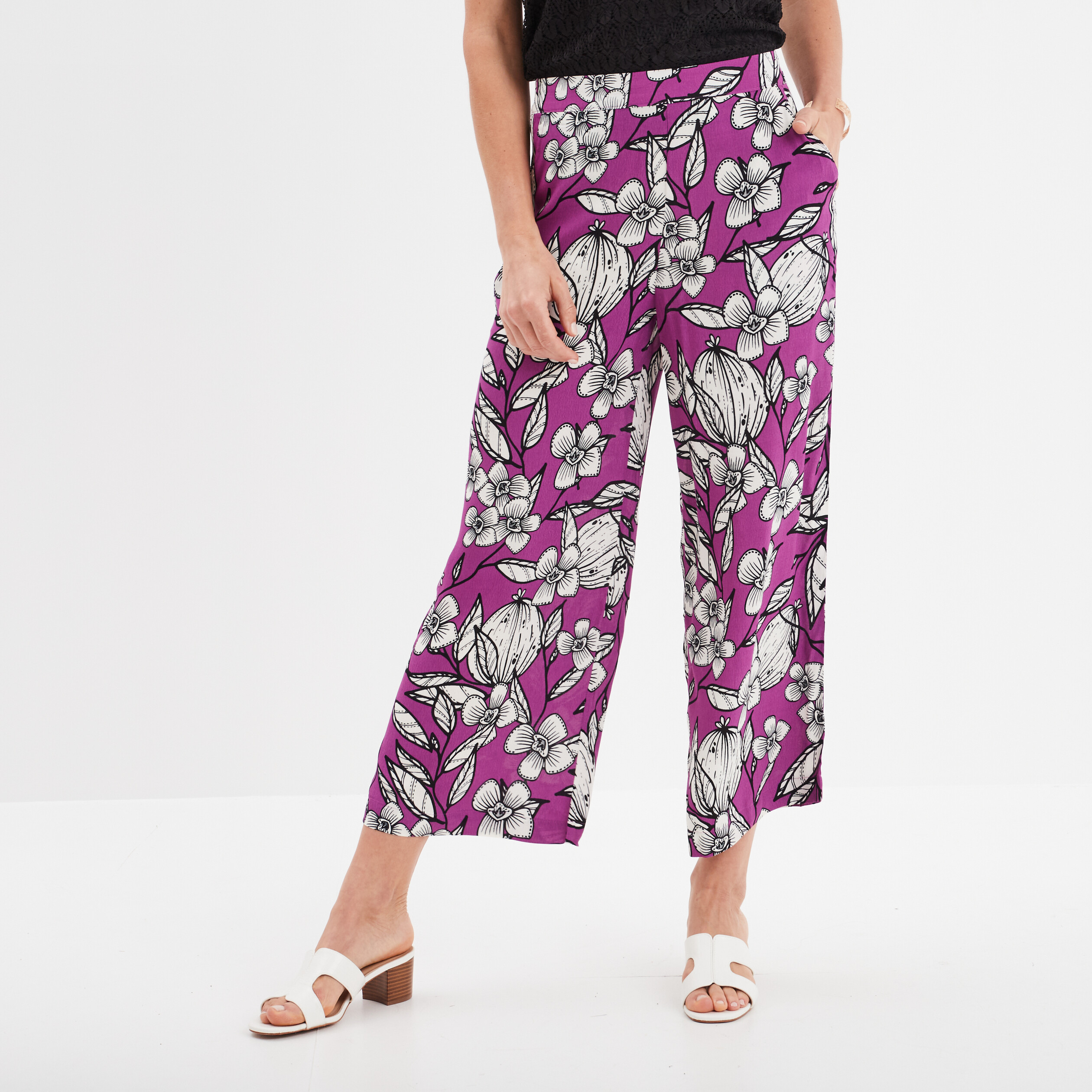 pantalon large fluide 78eme violet femme Pantalon large fluide 7/8ème violet femme