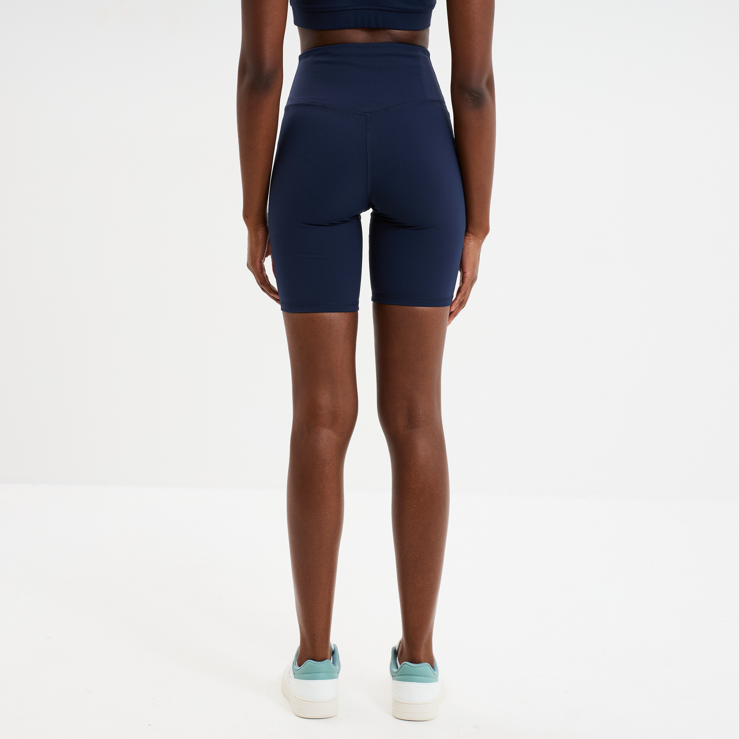 Short cycliste de sport taille haute bleu marine femme