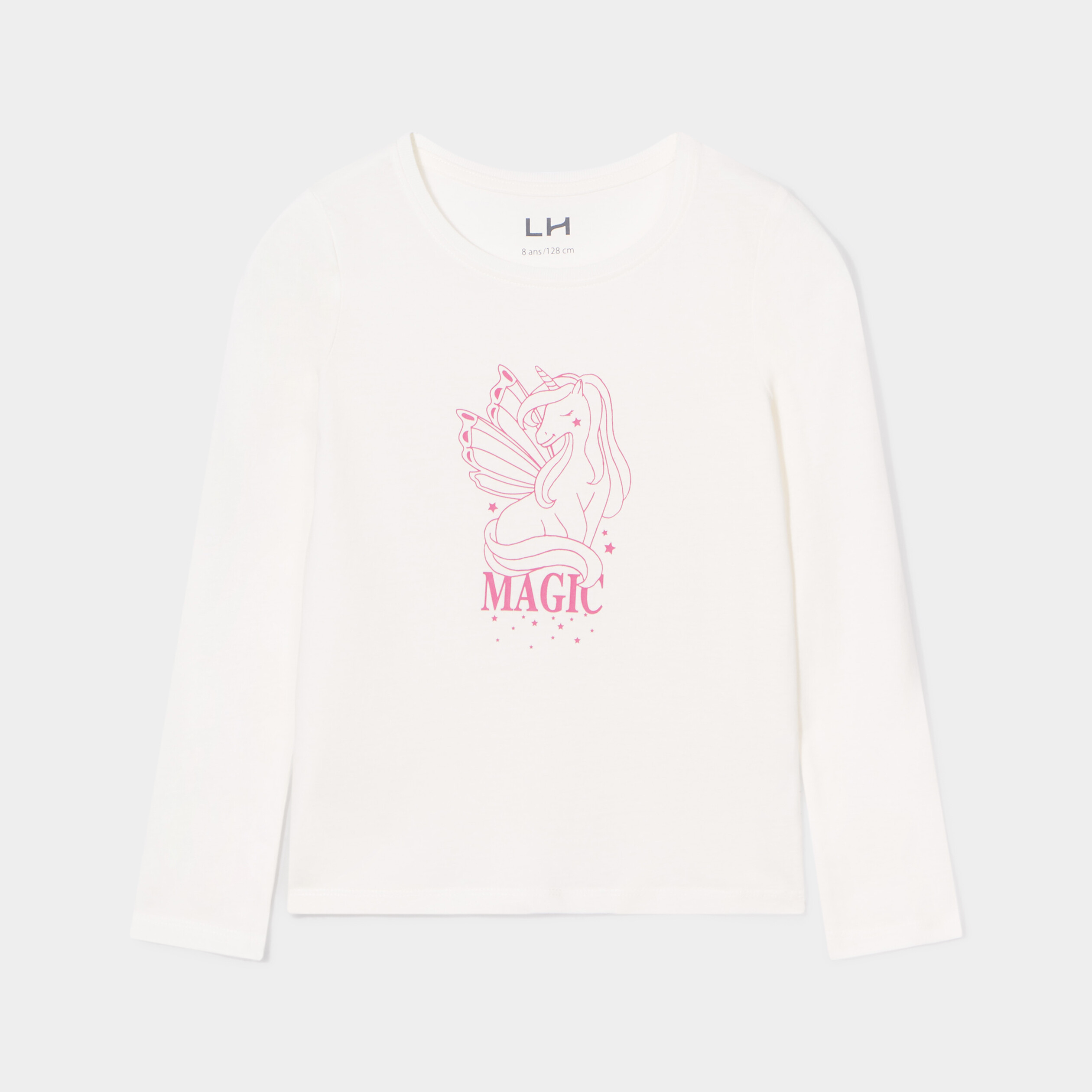 t shirt col rond manches longues coton ivoire fille T-shirt col rond manches longues coton ivoire fille