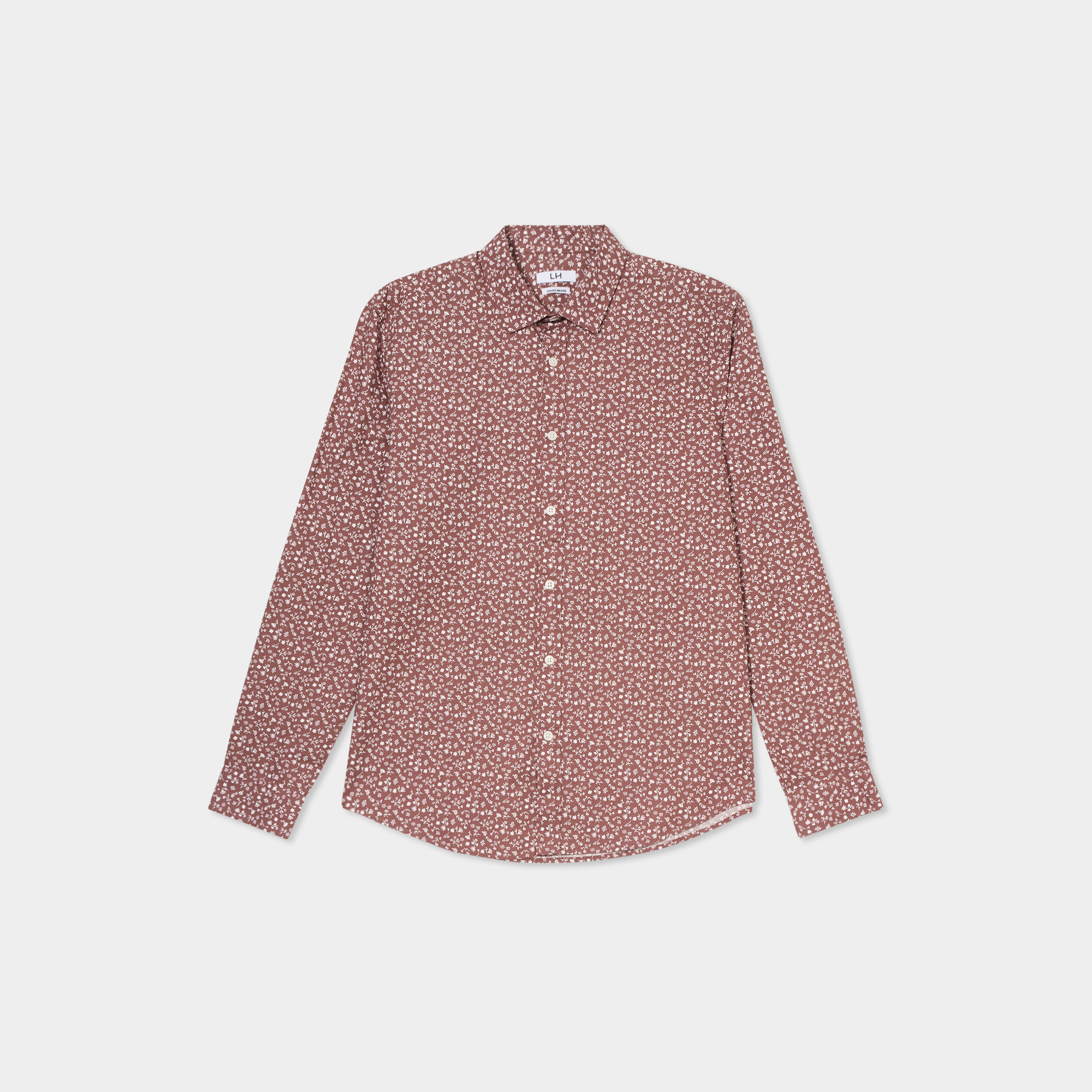 chemise droite imprimee manches longues marron homme Chemise droite imprimée manches longues marron homme