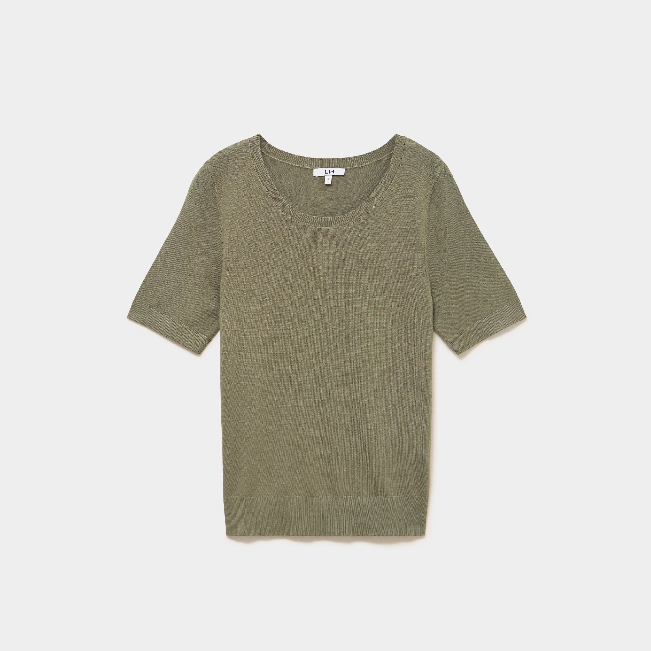 Pull manches courtes col rond vert kaki femme