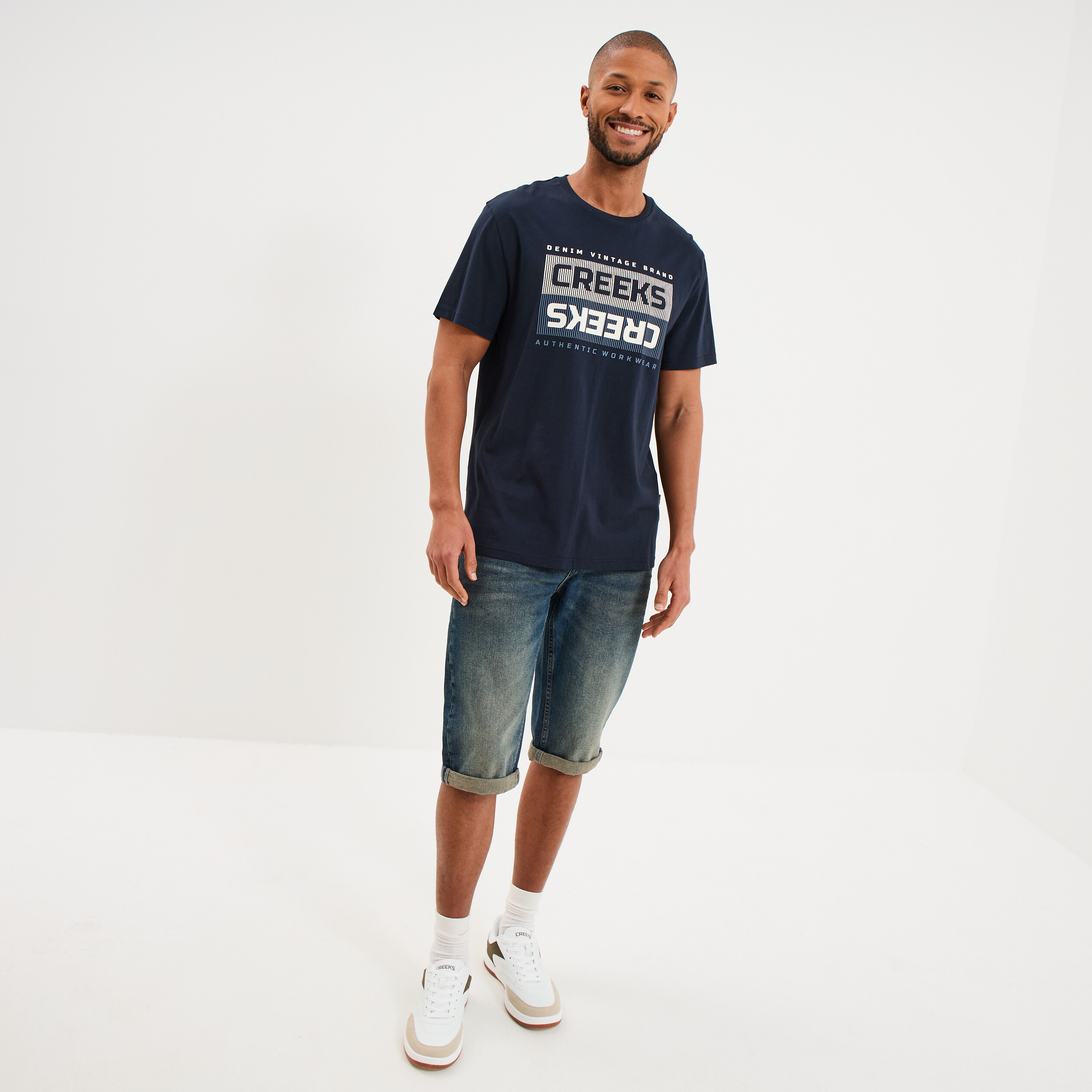 T-shirt manches courtes coton bleu marine homme