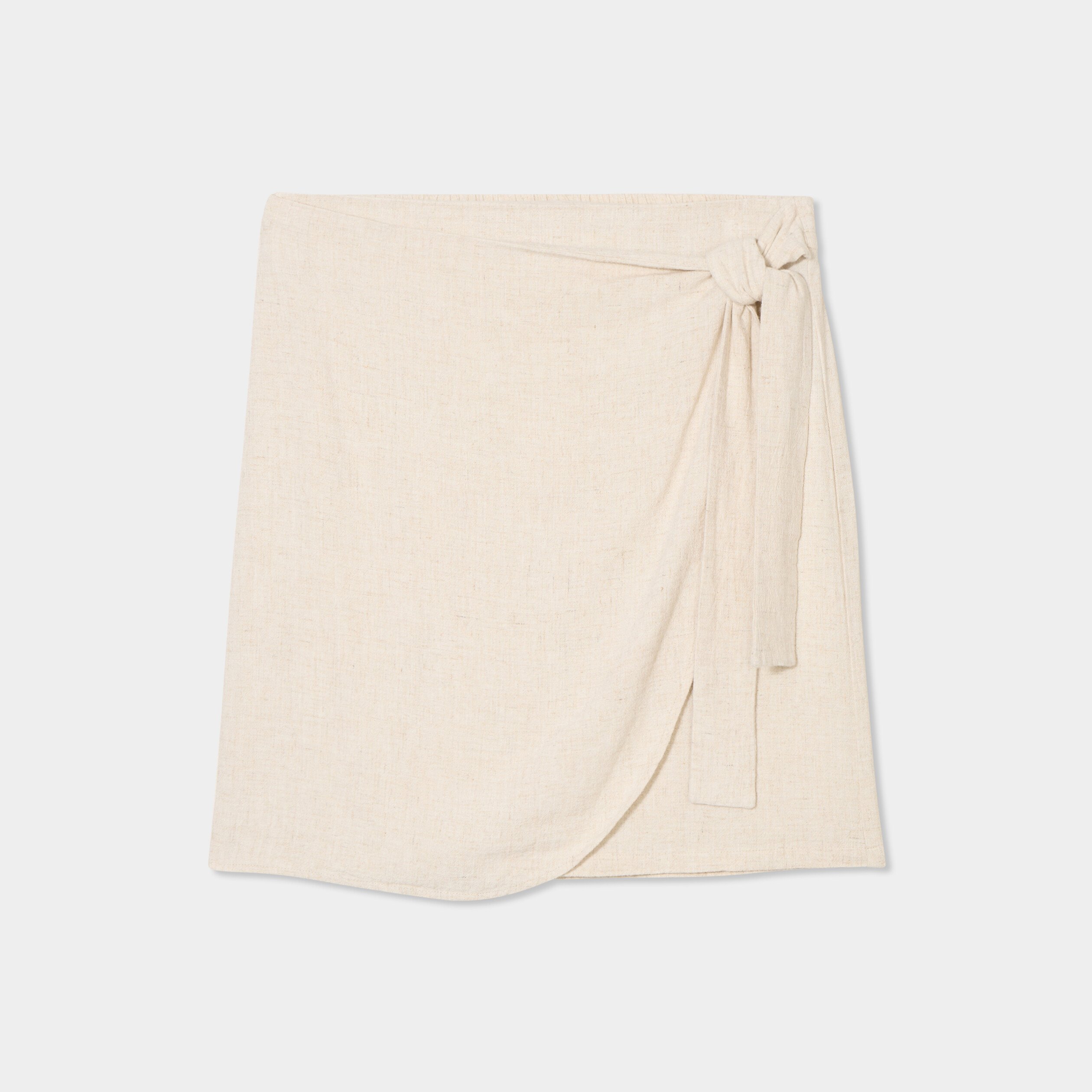 jupe courte portefeuille melange lin beige femme Jupe courte portefeuille mélange lin beige femme