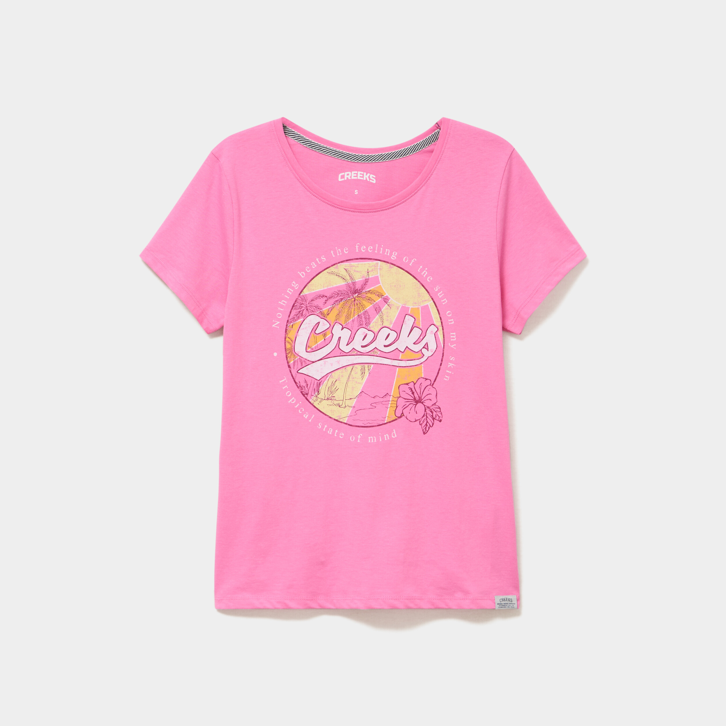 T-shirt manches courtes col rond coton rose femme