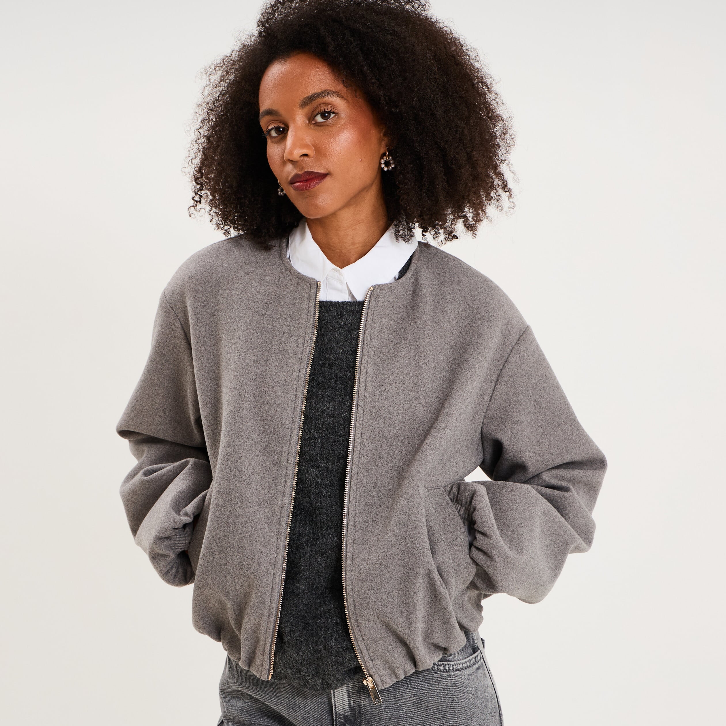 Veste boule oversize gris femme