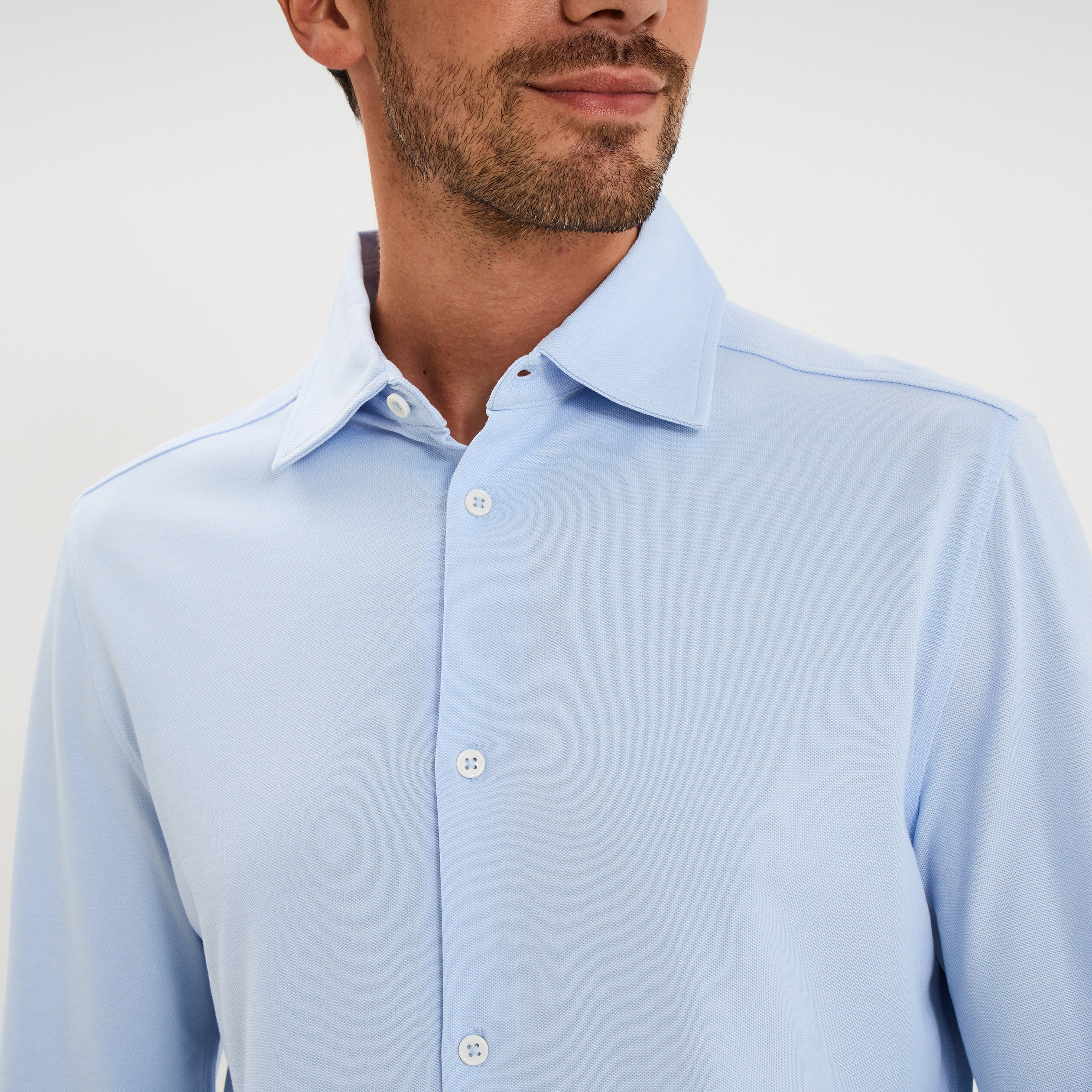 Chemise droite &agrave; manches longues bleu ciel homme